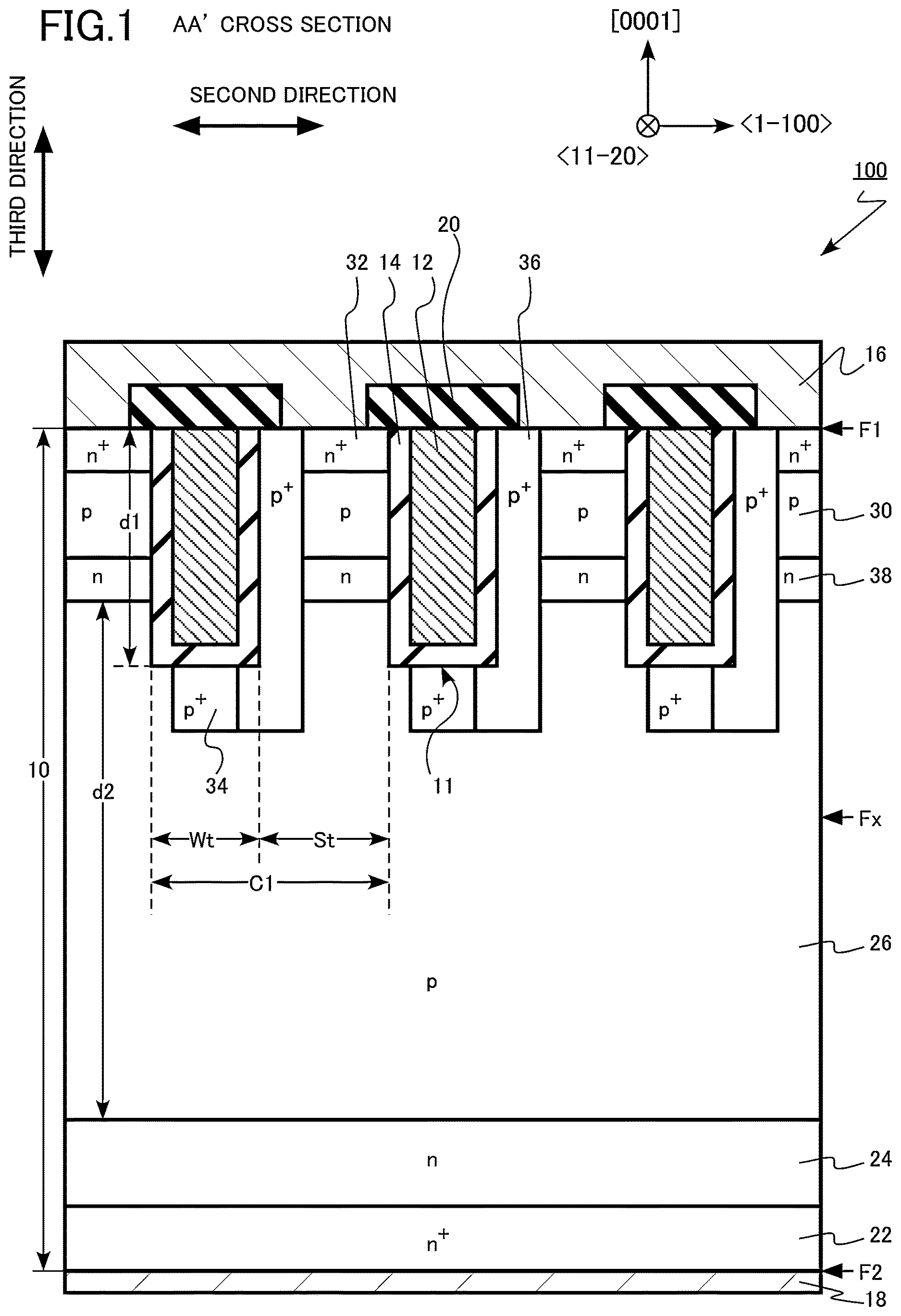 Patent US12622046 Figure 1 – Semiconductor device, inverter circuit, drive device, vehicle, and elevator