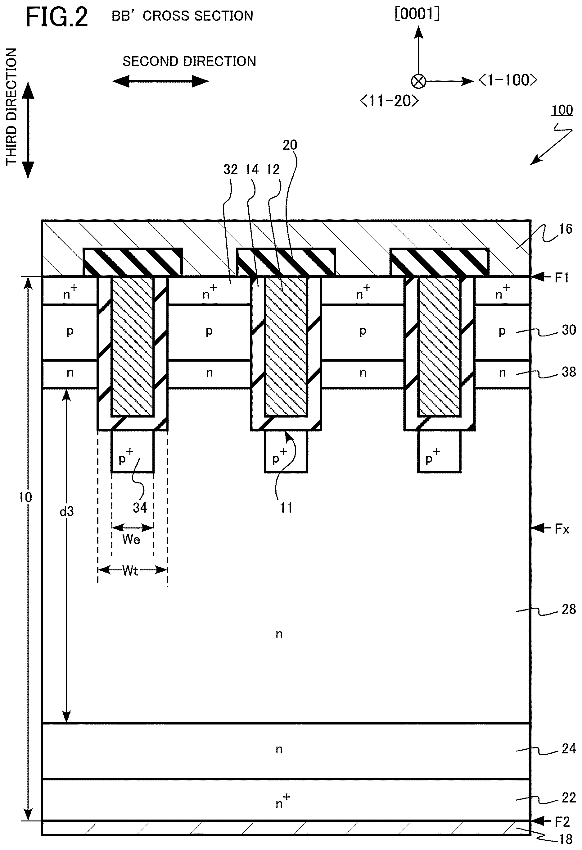 Patent US12622046 Figure 2 – Semiconductor device, inverter circuit, drive device, vehicle, and elevator