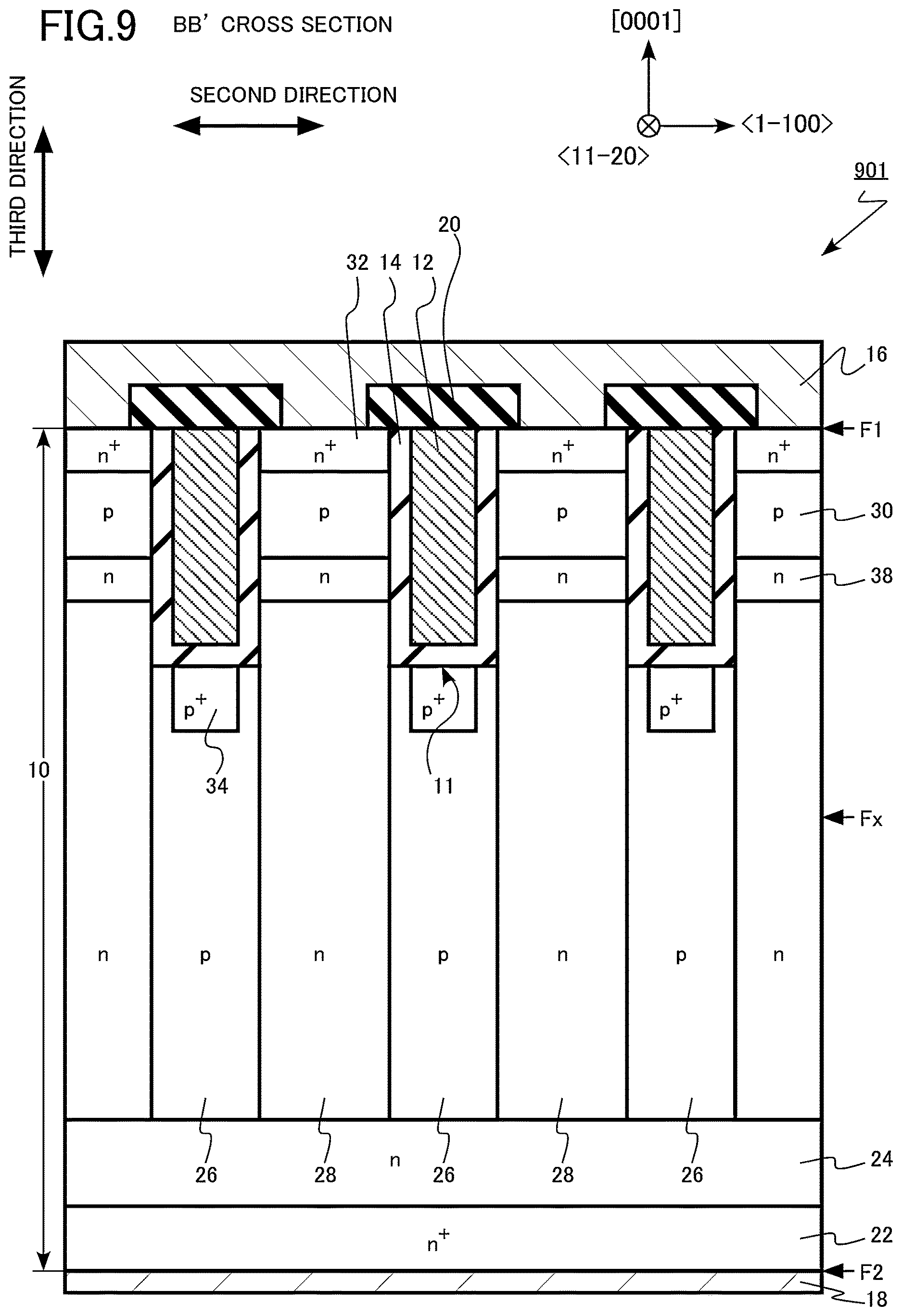 Patent US12622046 Figure 9 – Semiconductor device, inverter circuit, drive device, vehicle, and elevator