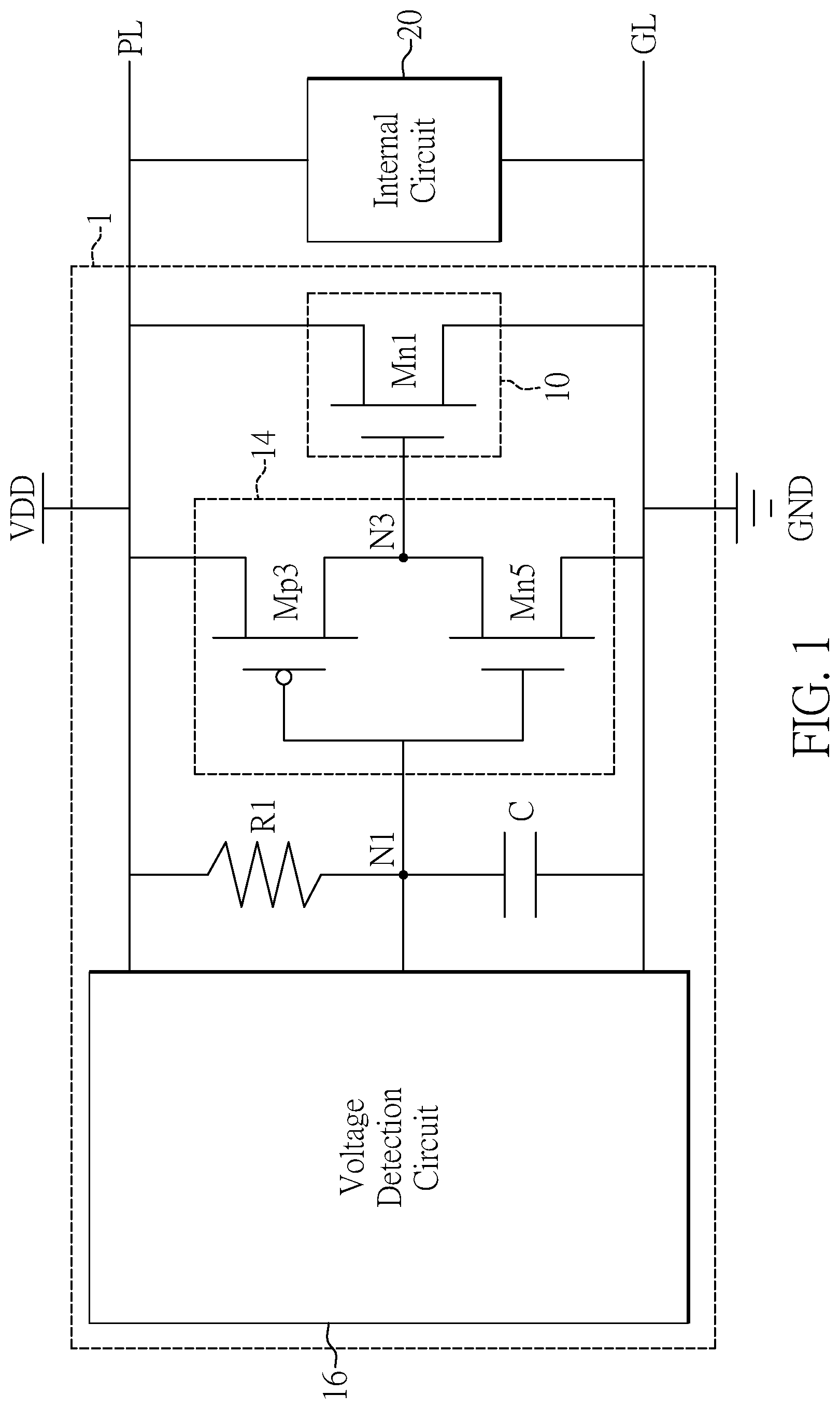 Patent US12622067 Figure 1 – Integrated circuit for power clamping