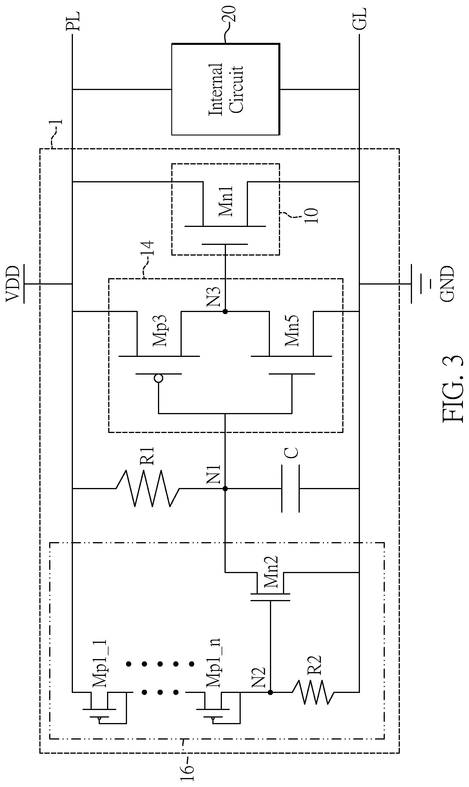 Patent US12622067 Figure 3 – Integrated circuit for power clamping