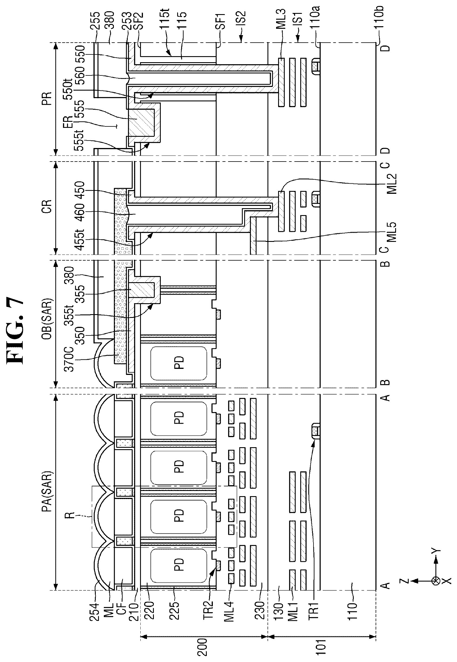 Patent US12622074 Figure 7 – Image sensor including an impurity injection region on a bottom surface of a trench and image sensing system including the image sensor