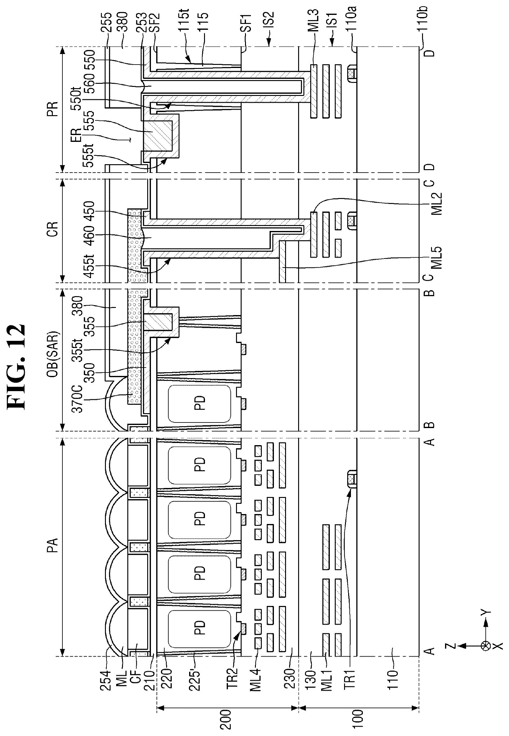 Patent US12622074 Figure 12 – Image sensor including an impurity injection region on a bottom surface of a trench and image sensing system including the image sensor