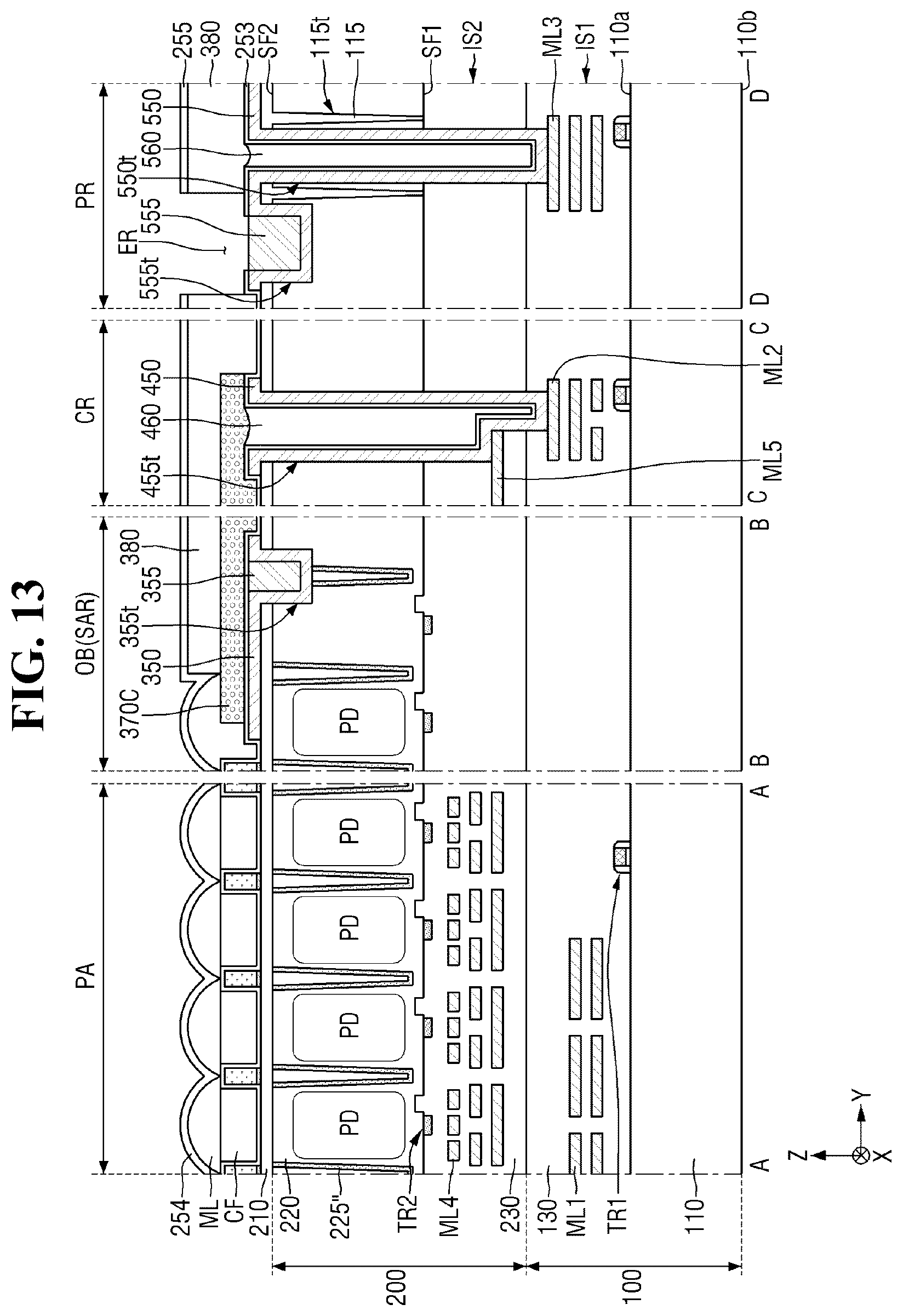 Patent US12622074 Figure 13 – Image sensor including an impurity injection region on a bottom surface of a trench and image sensing system including the image sensor