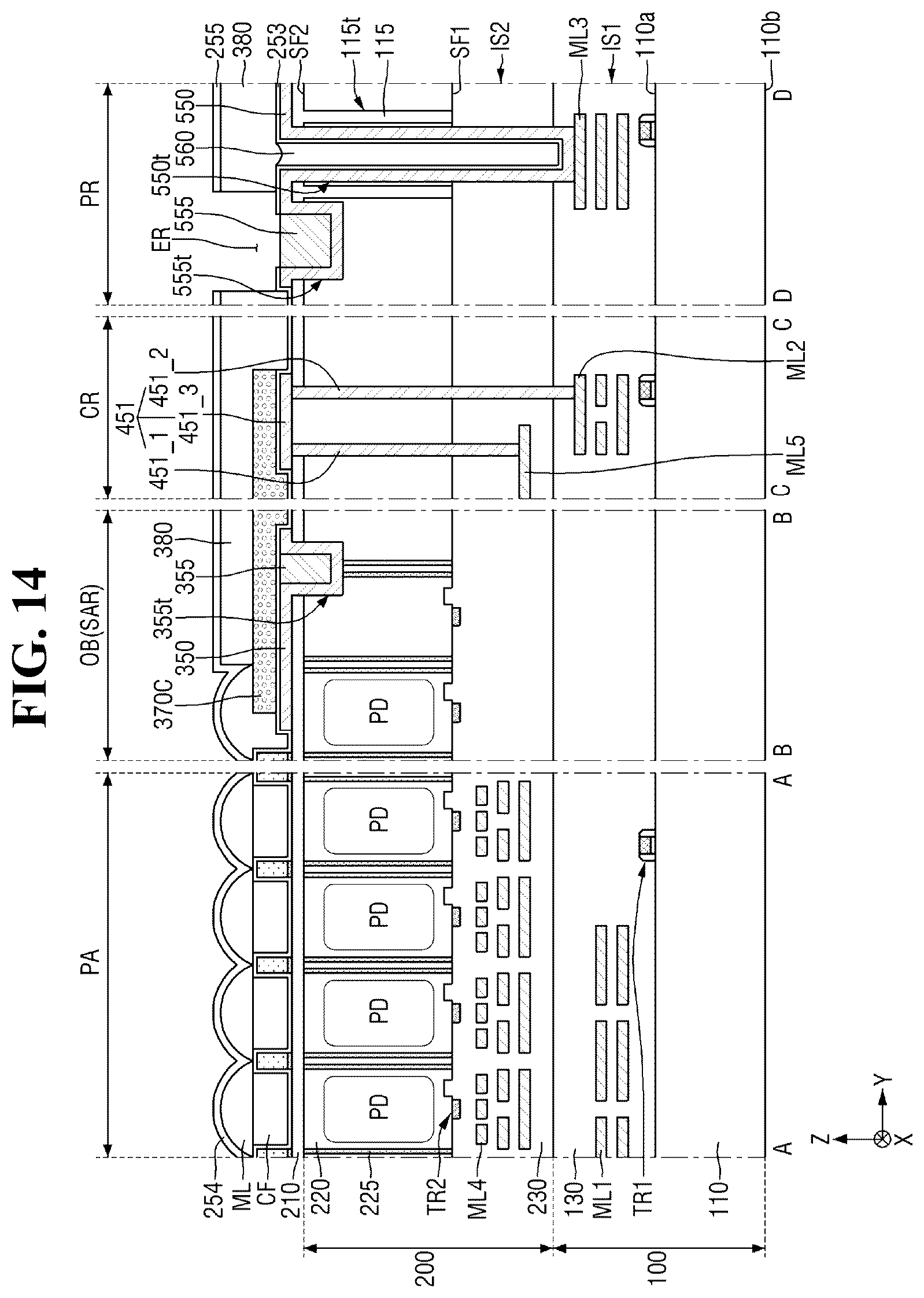 Patent US12622074 Figure 14 – Image sensor including an impurity injection region on a bottom surface of a trench and image sensing system including the image sensor