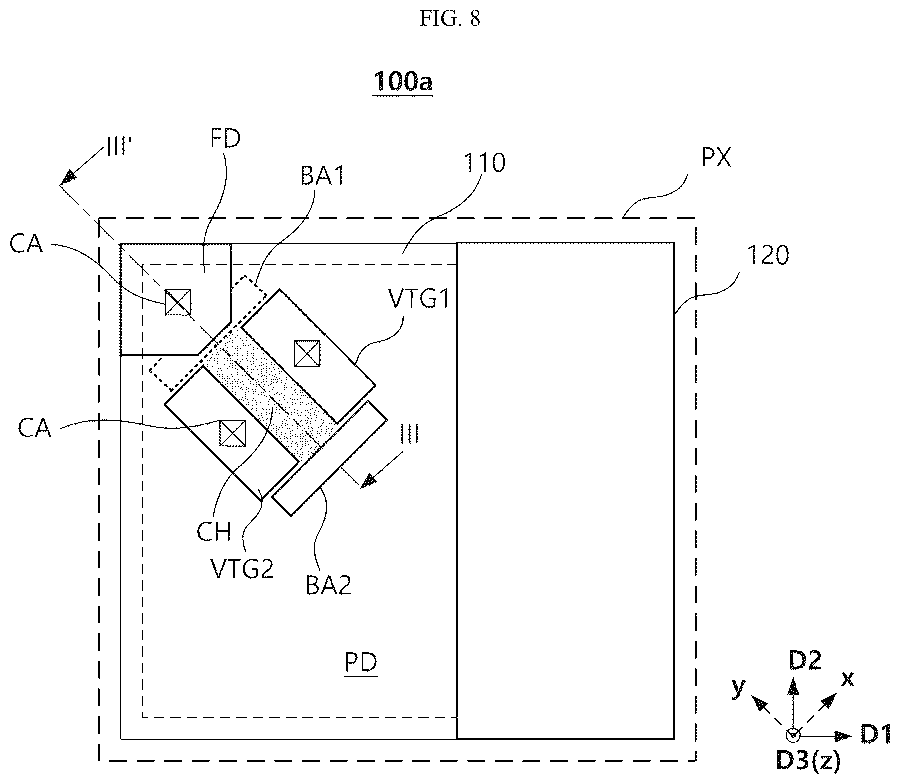 Patent US12622077 Figure 8 – Image sensor including junctionless transfer transistor