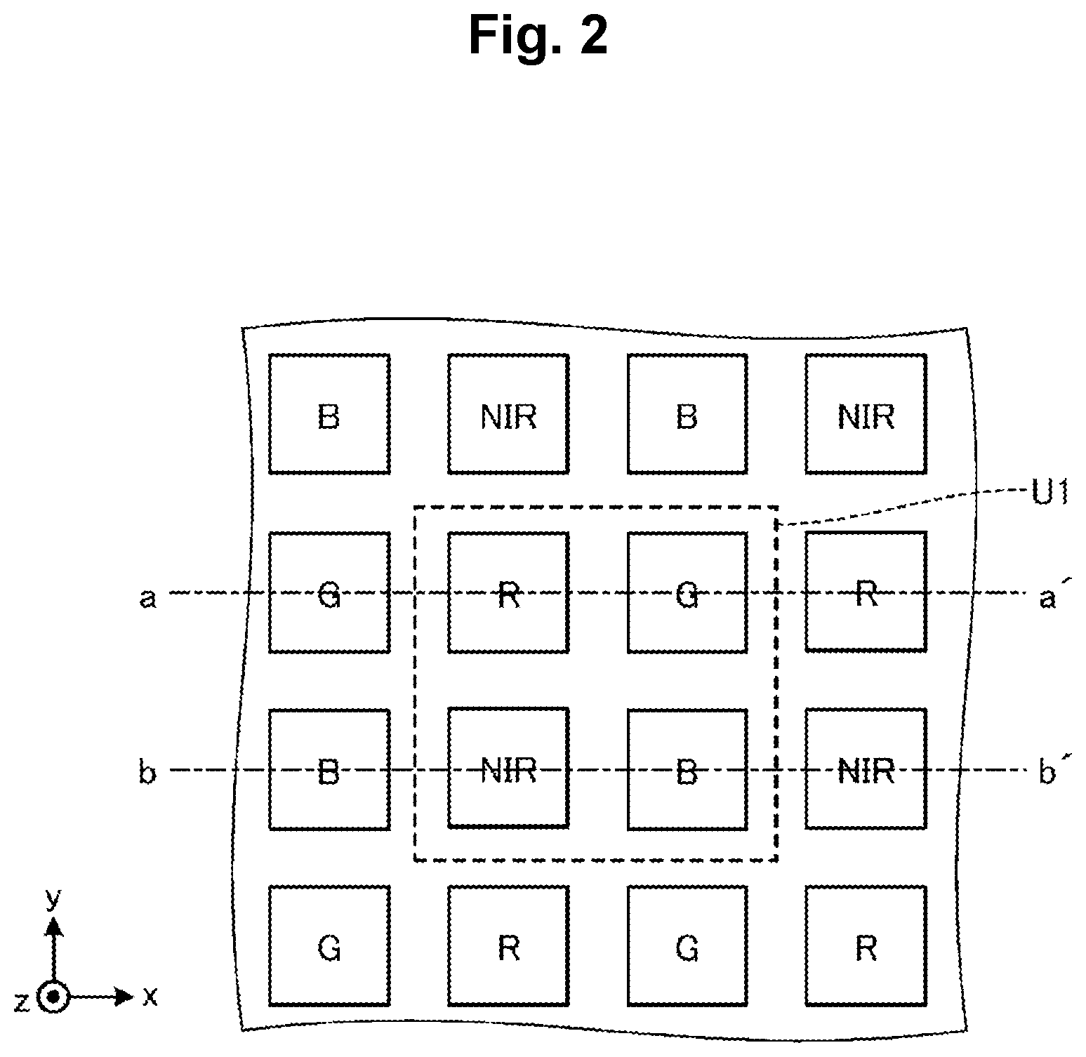 Patent US12622079 Figure 2 – Optical element, image sensor and imaging device for wavwlength-dependent focusing of visible and near-infrared light
