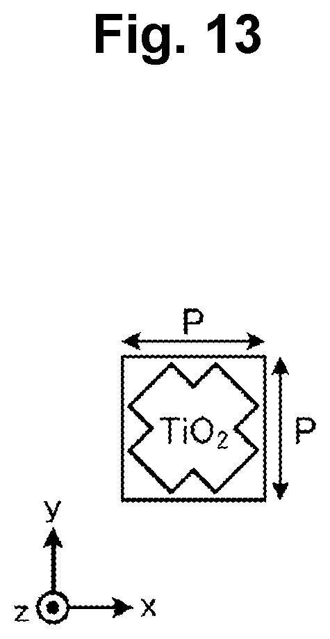 Patent US12622079 Figure 13 – Optical element, image sensor and imaging device for wavwlength-dependent focusing of visible and near-infrared light