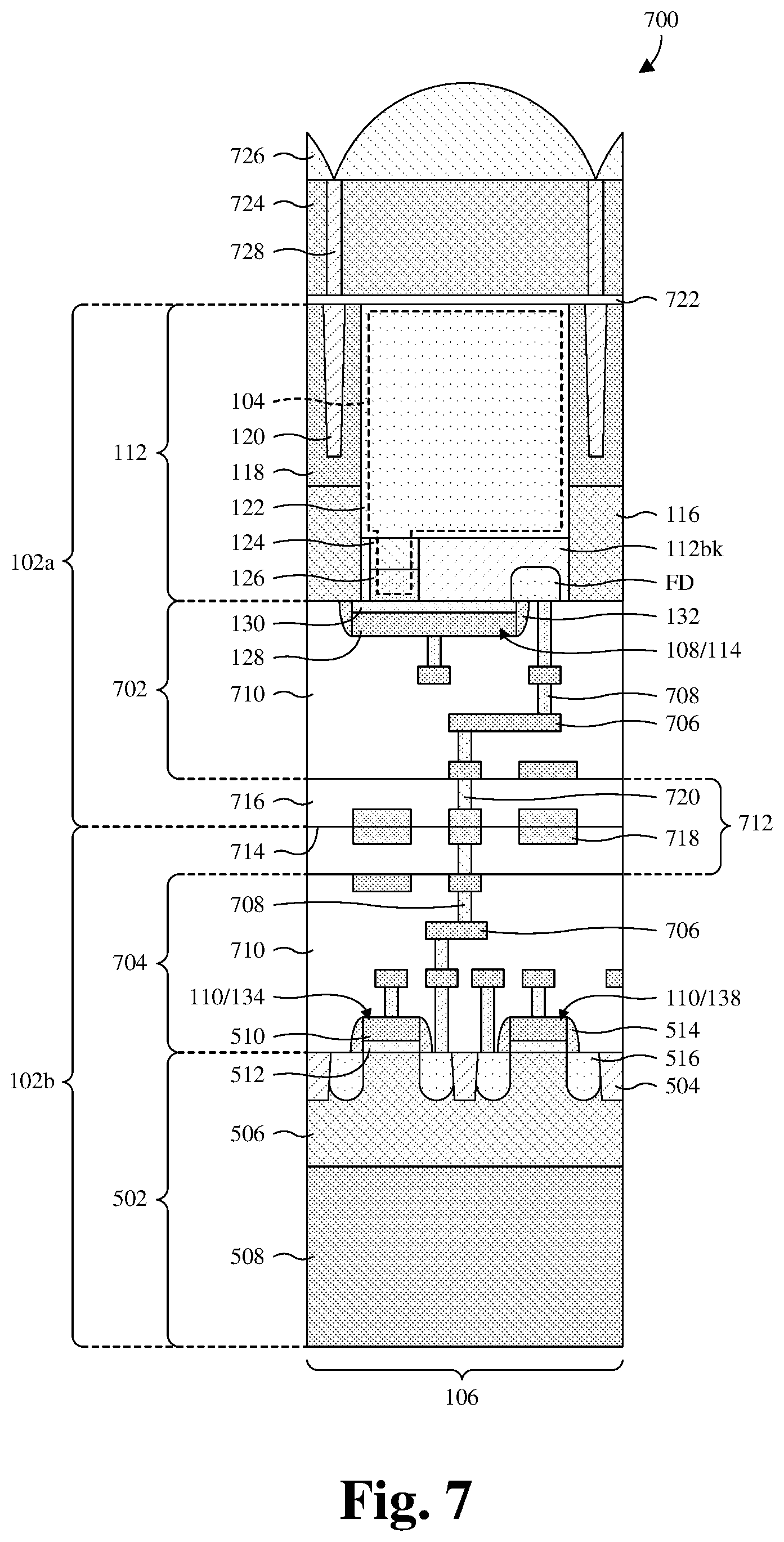 Patent US12622082 Figure 7 – Stacked CMOS image sensor with STI-free photodetector isolation and method for forming the same