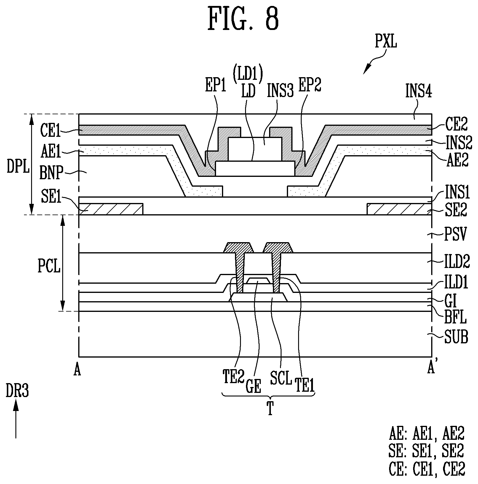 Patent US12622103 Figure 7 – Display device and method of manufacturing the display device