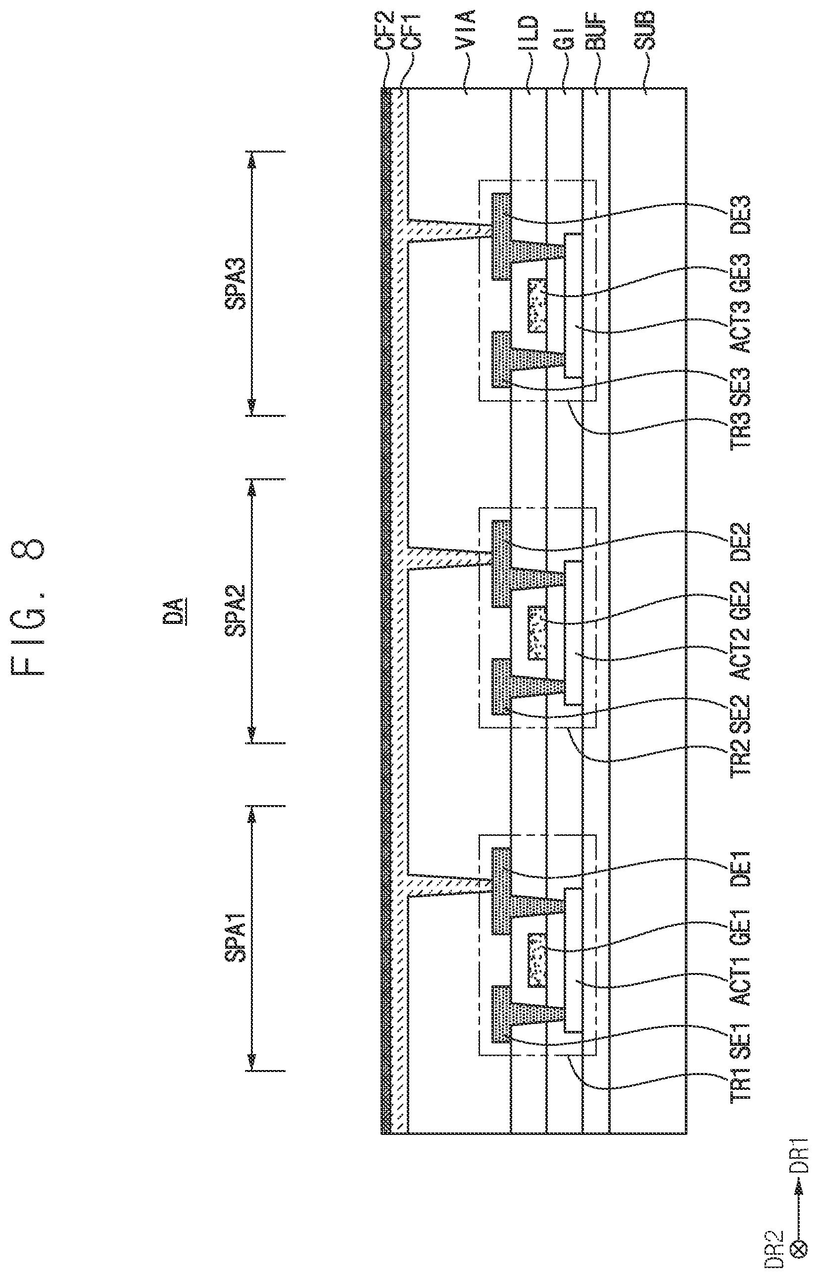 Patent US12622149 Figure 7 – Display device including thickness compensation pattern on pixel electrode and method of manufacturing the same