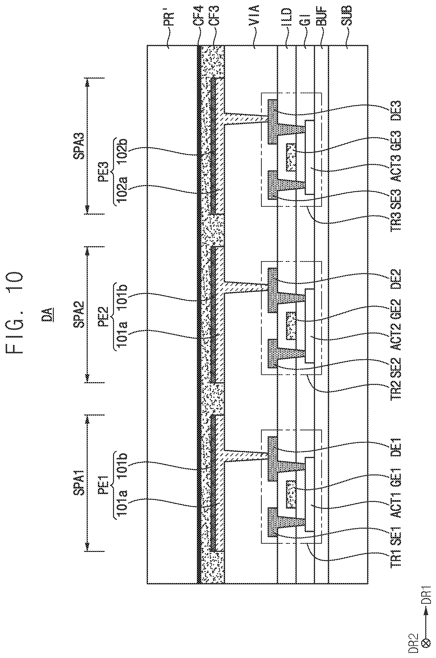 Patent US12622149 Figure 9 – Display device including thickness compensation pattern on pixel electrode and method of manufacturing the same