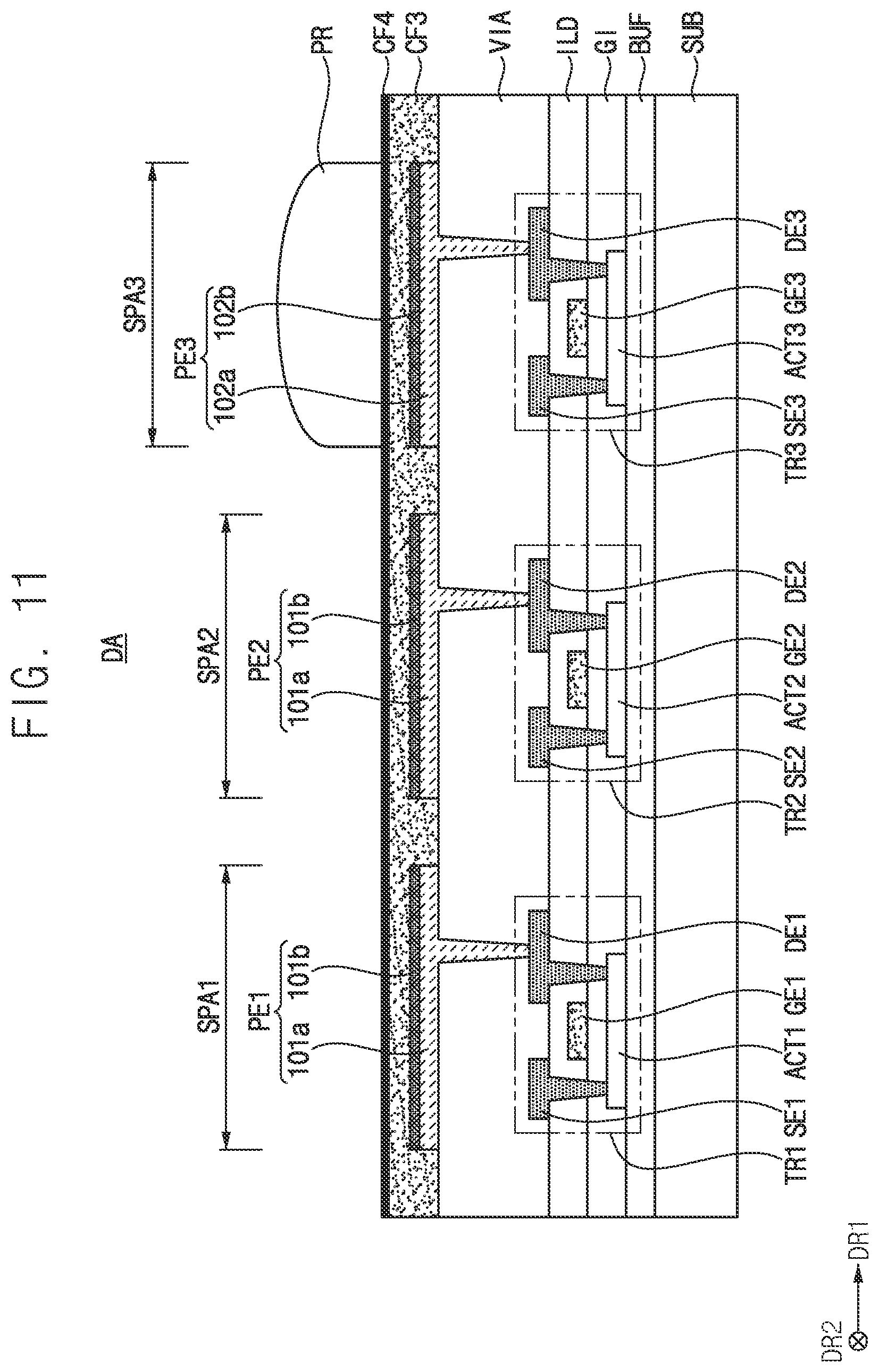 Patent US12622149 Figure 10 – Display device including thickness compensation pattern on pixel electrode and method of manufacturing the same