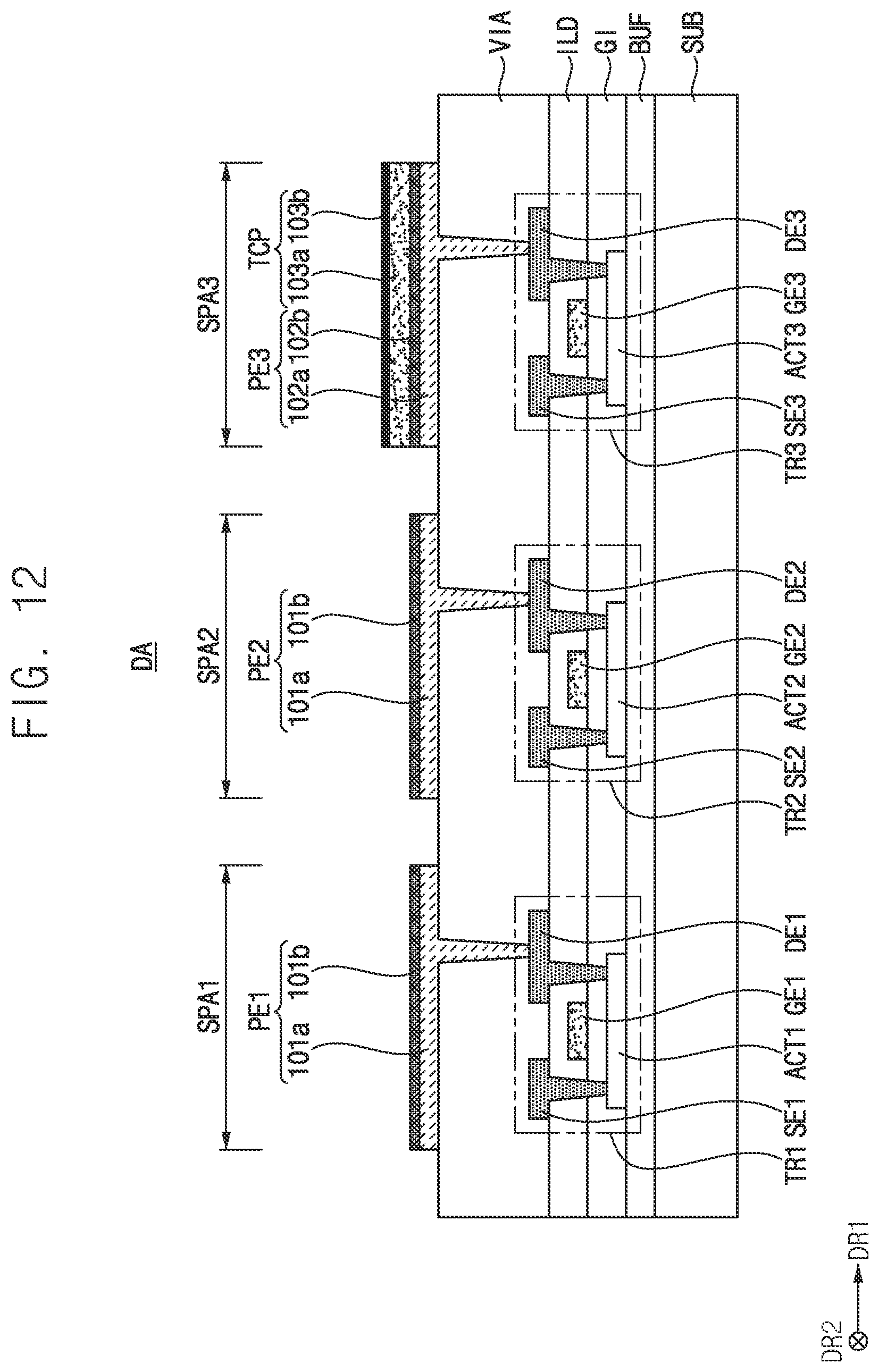 Patent US12622149 Figure 11 – Display device including thickness compensation pattern on pixel electrode and method of manufacturing the same