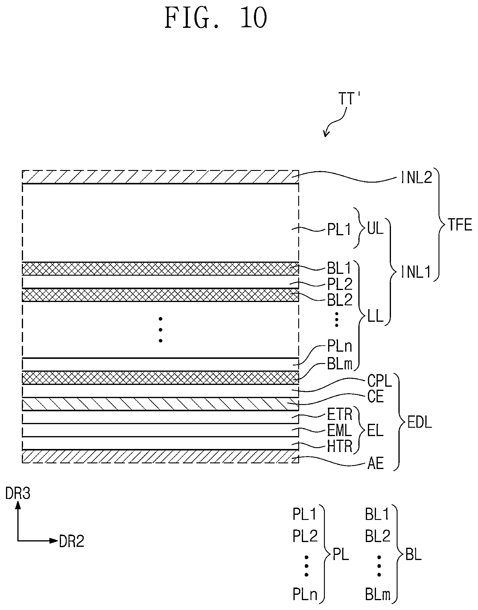 Patent US12622158 Figure 7 – Display panel in which an inorganic layer replaces a typical organic layer in an encapsulation layer