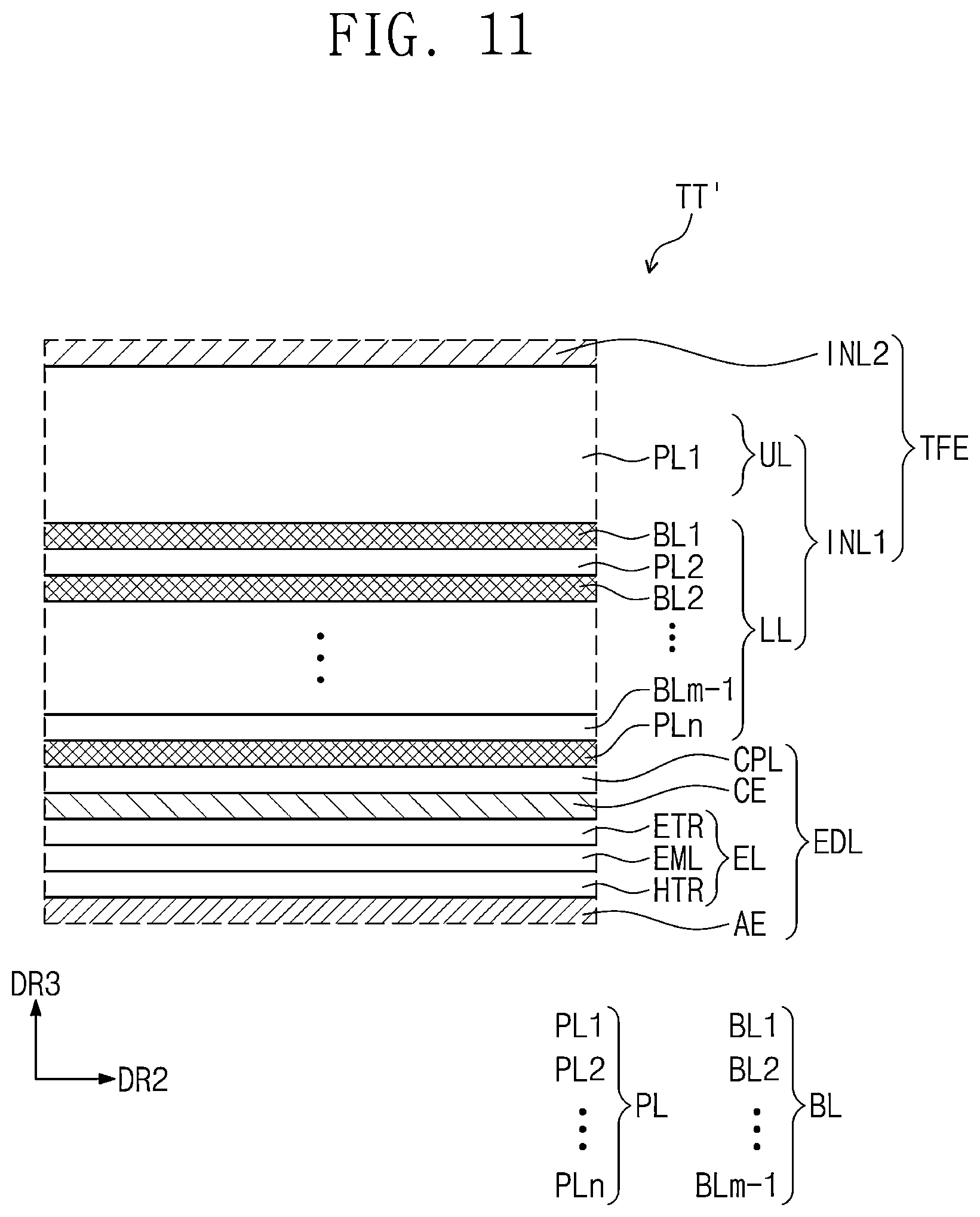 Patent US12622158 Figure 8 – Display panel in which an inorganic layer replaces a typical organic layer in an encapsulation layer