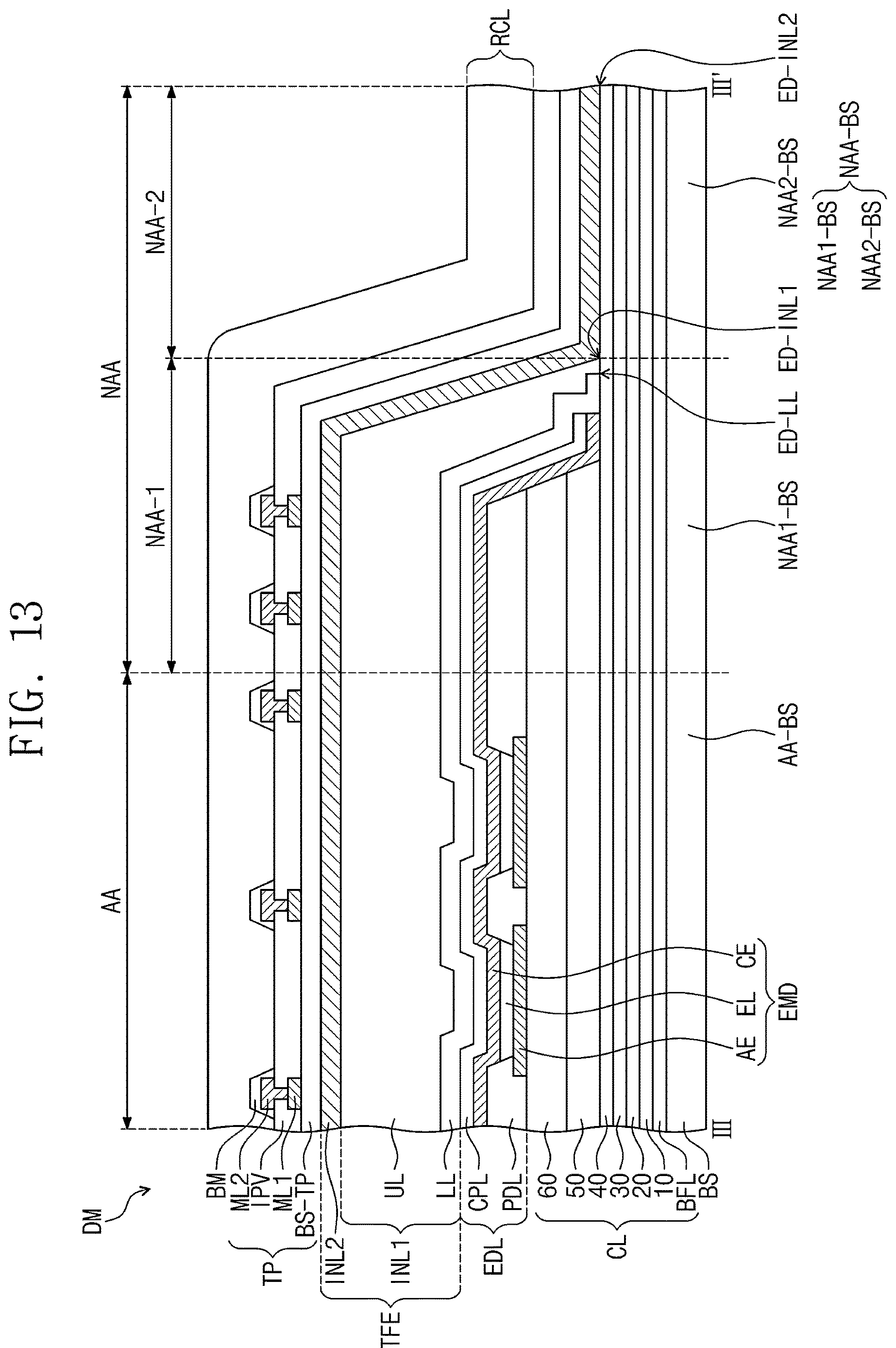 Patent US12622158 Figure 10 – Display panel in which an inorganic layer replaces a typical organic layer in an encapsulation layer