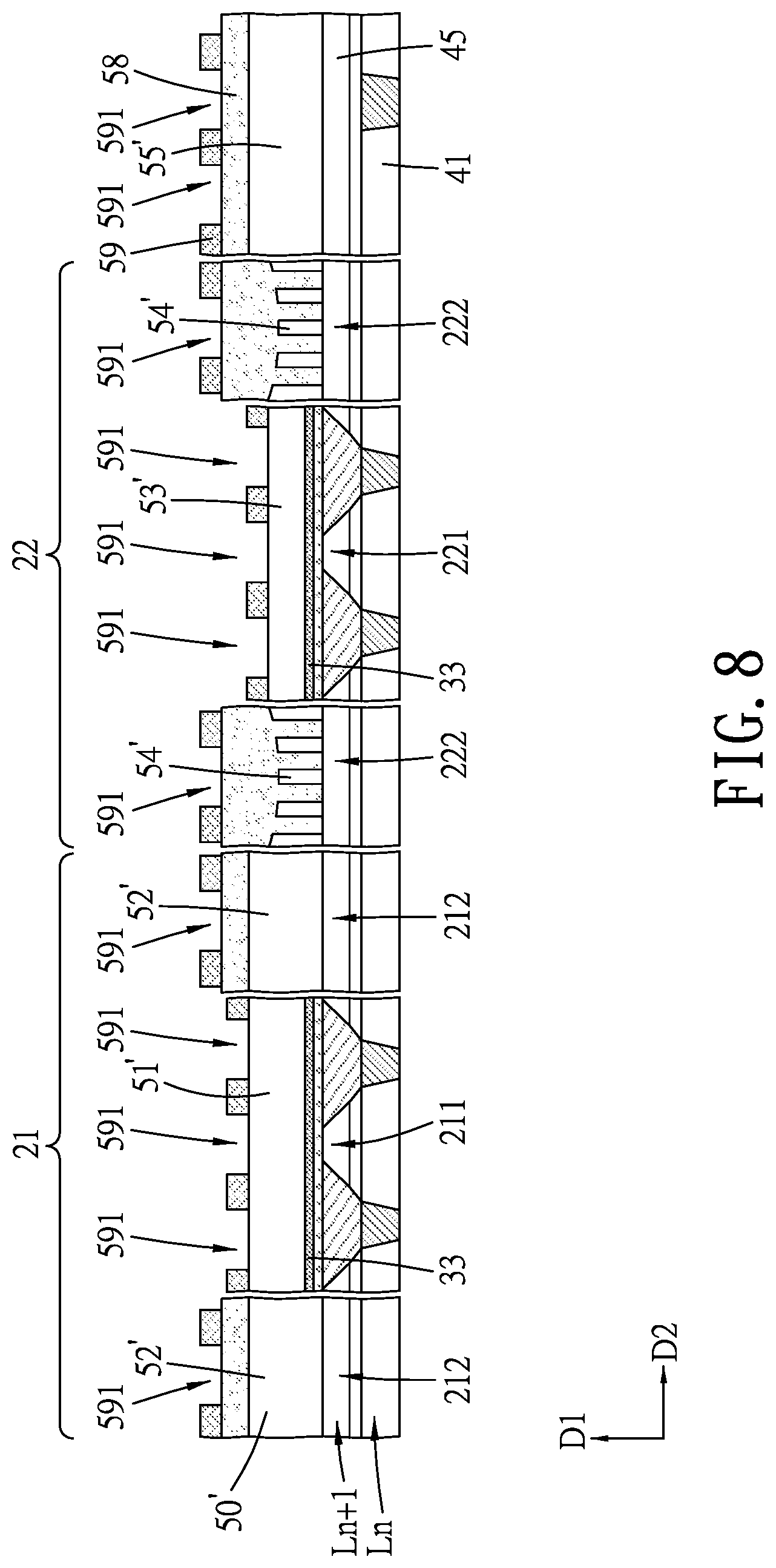 Patent US12622194 Figure 8 – Semiconductor structure including devices with different channel lengths, and method for manufacturing the same