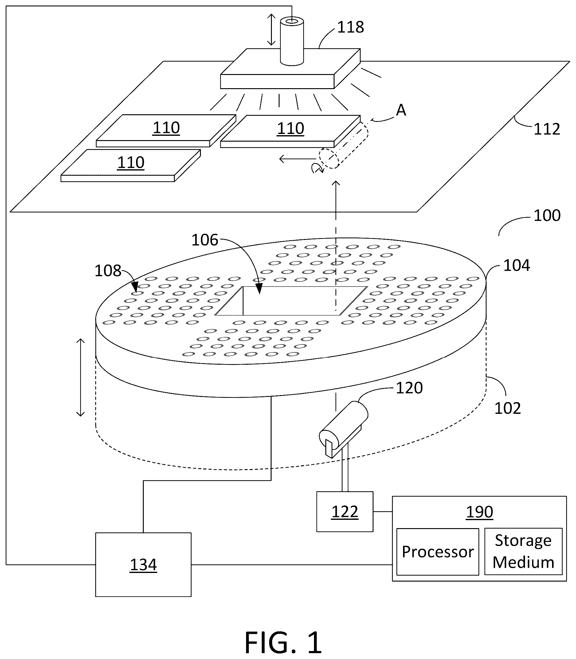 Patent US12622207 Figure 1 – Apparatus for separating singulated die from substrate dicing tape and methods of using the same