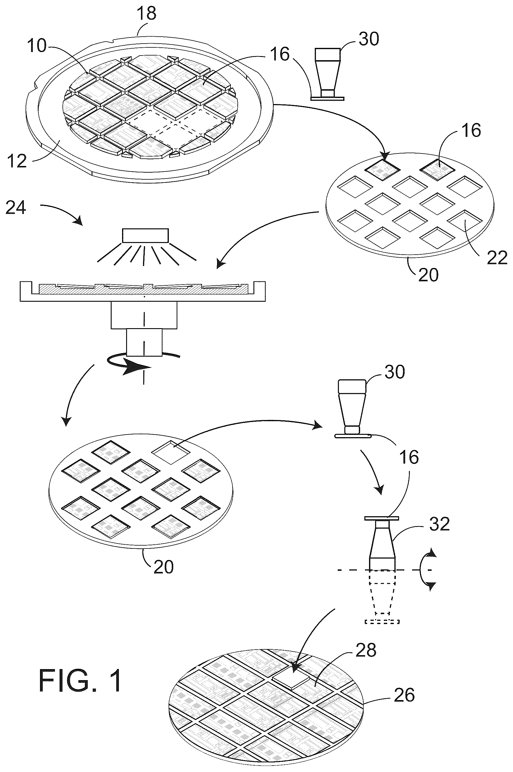 Patent US12622222 — Apparatus for processing of singulated dies and methods for using the same — Figure 1