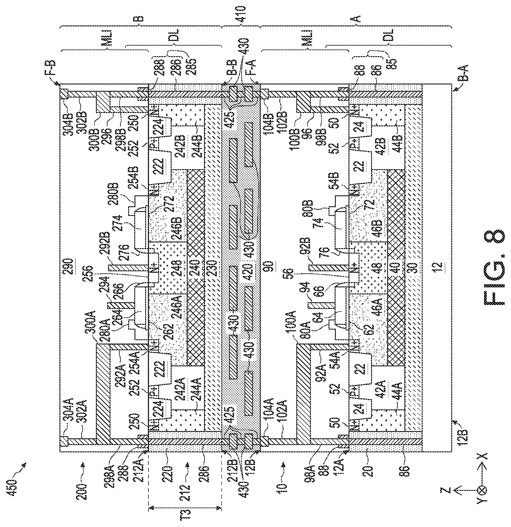 Patent US12622237 Figure 8 – Trench isolation connectors for stacked structures