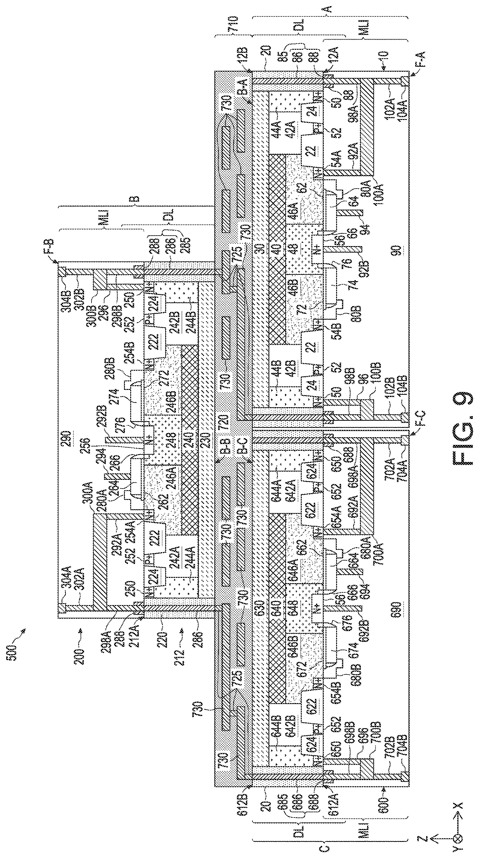 Patent US12622237 Figure 9 – Trench isolation connectors for stacked structures