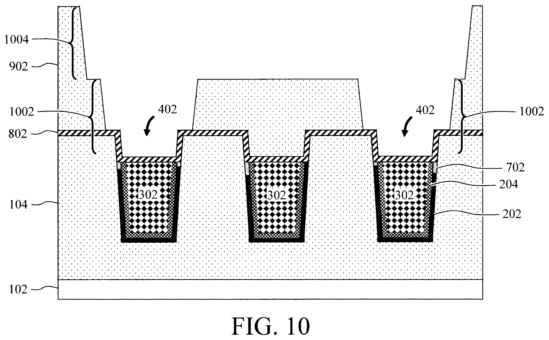 Patent US12622248 Figure 6 – Interconnects with sidewall barrier layer divot fill