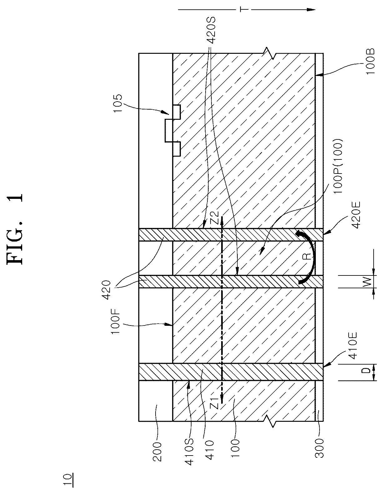 Patent US12622253 Figure 1 – Semiconductor device with through vias of various shapes and method of manufacturing the same