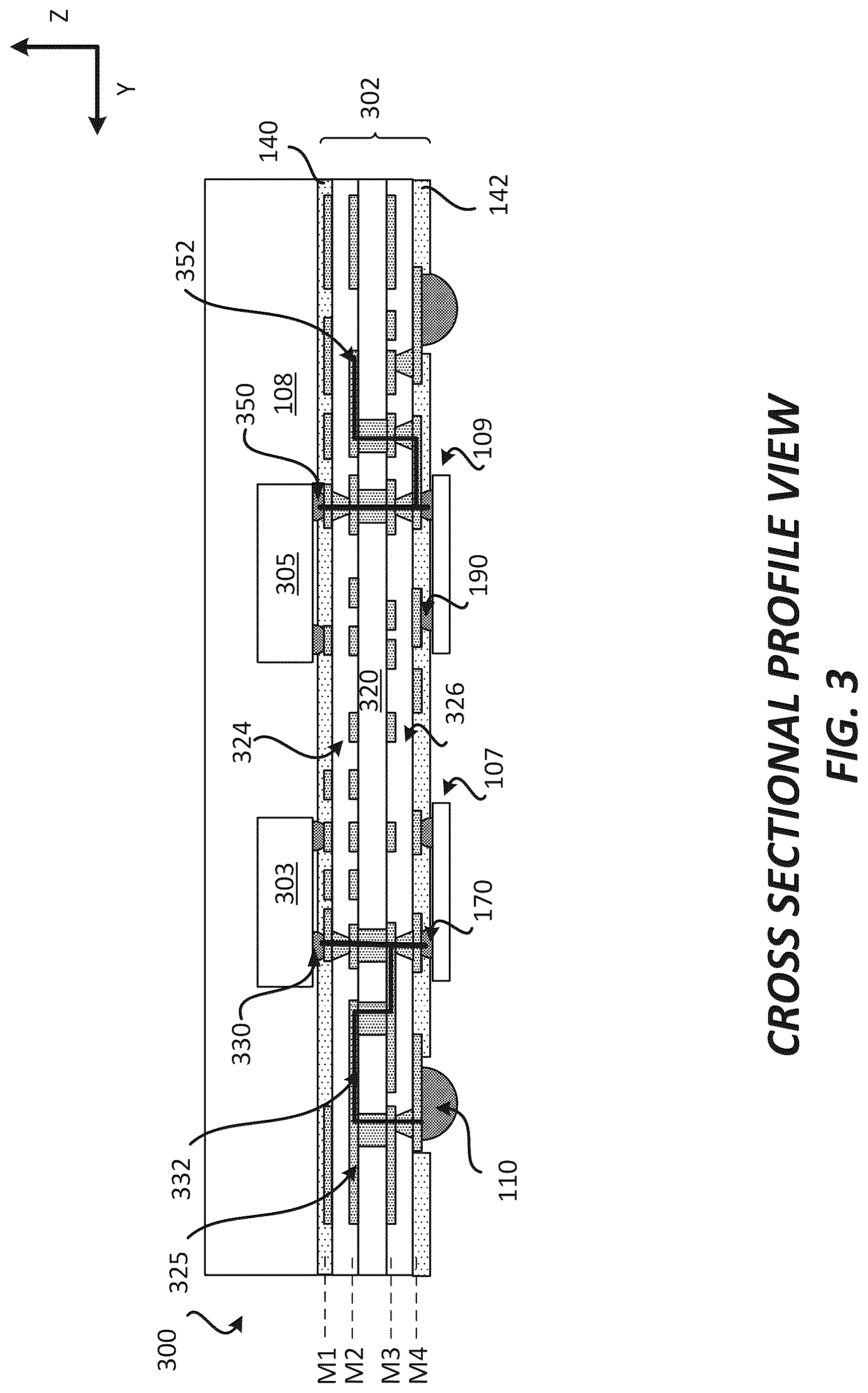Patent US12622288 Figure 3 – Package substrate and/or a board with a shared power distribution network