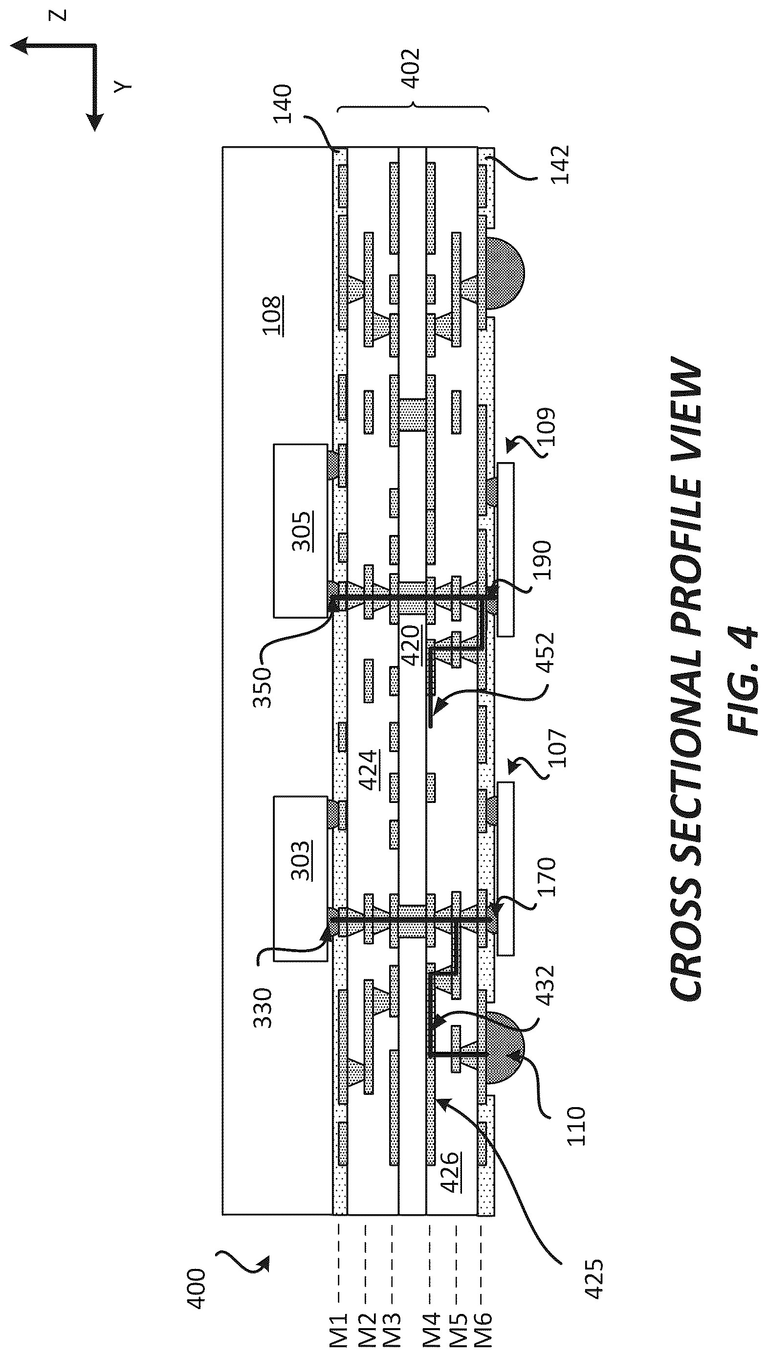 Patent US12622288 Figure 4 – Package substrate and/or a board with a shared power distribution network