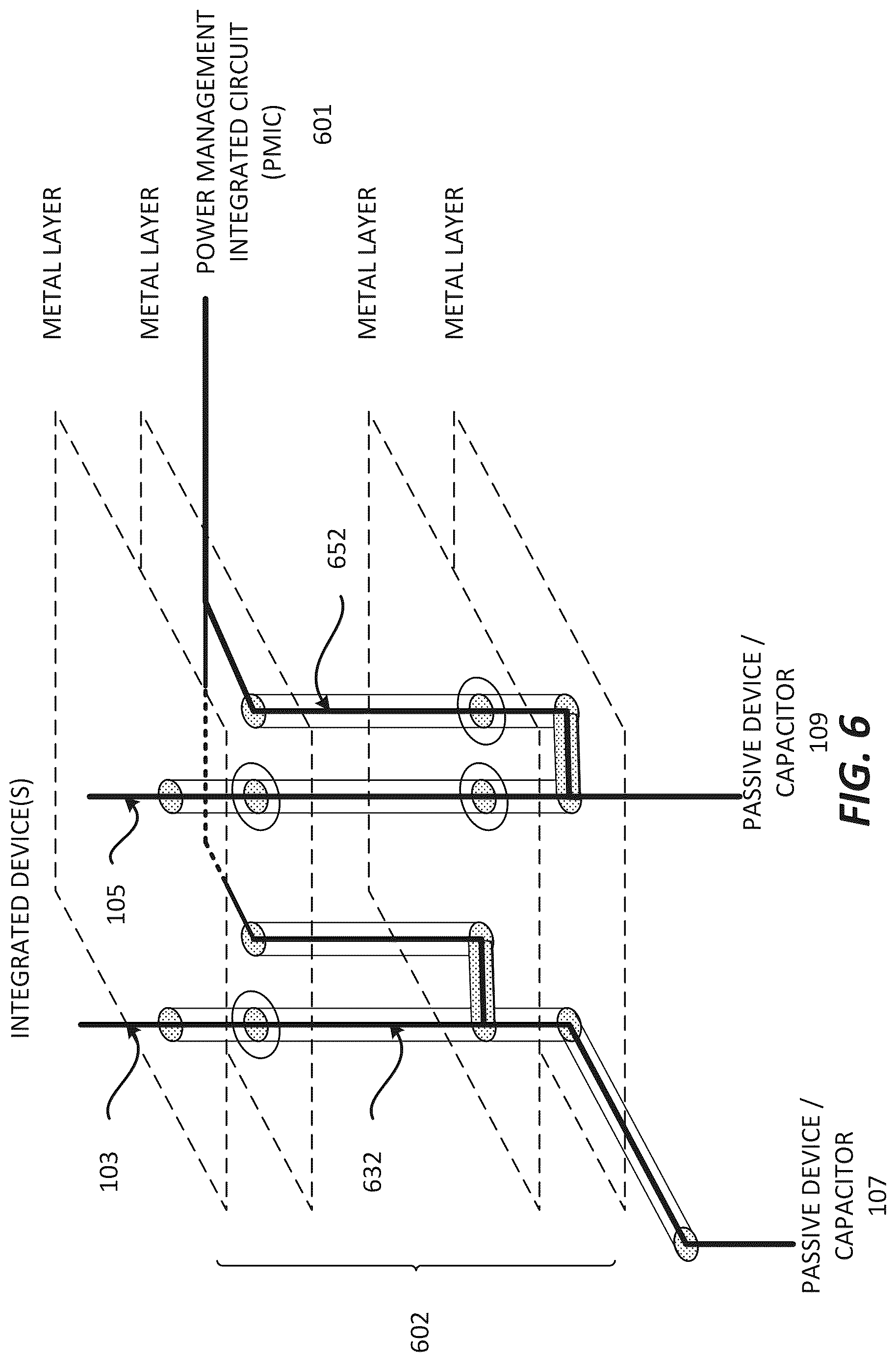 Patent US12622288 Figure 6 – Package substrate and/or a board with a shared power distribution network