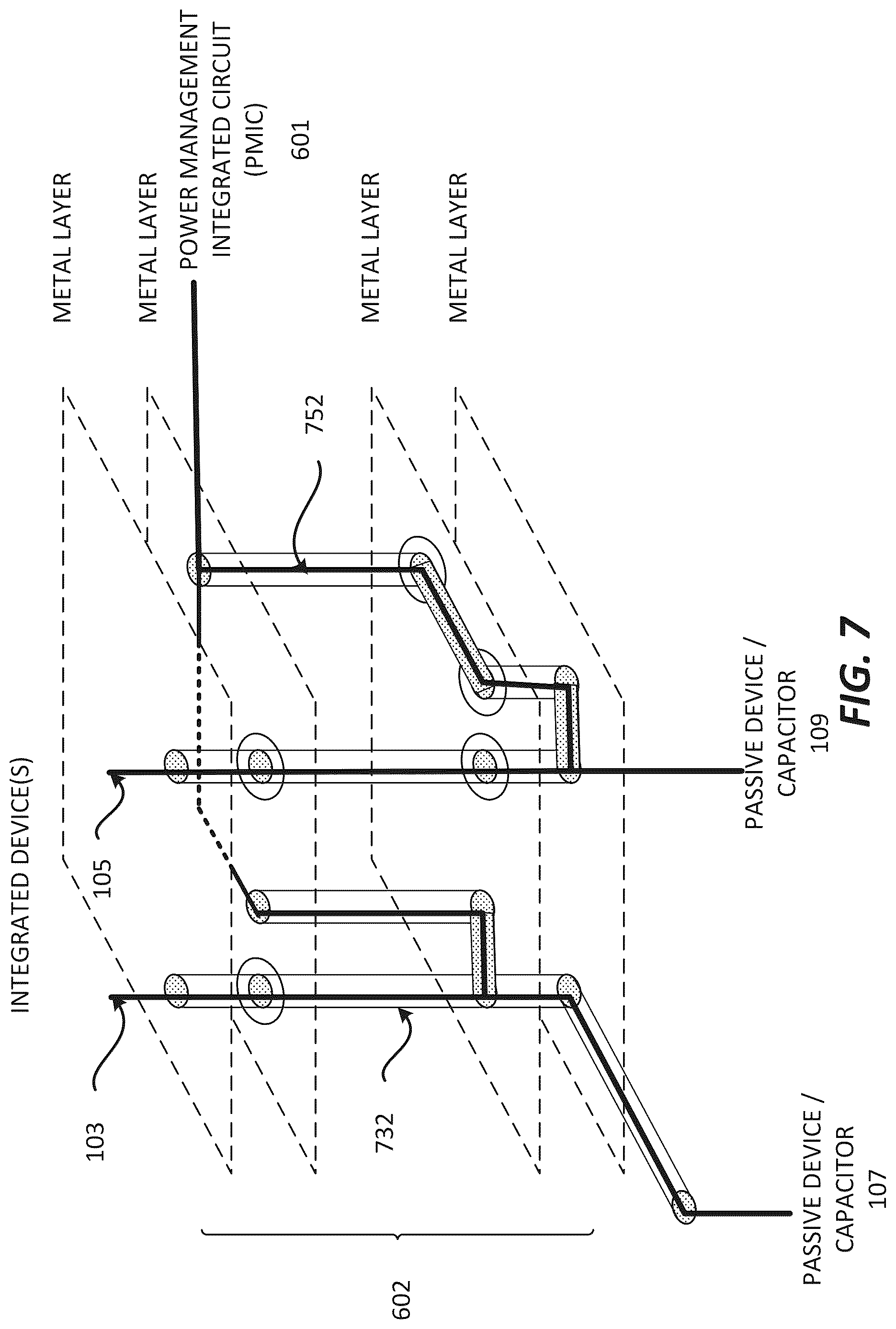 Patent US12622288 Figure 7 – Package substrate and/or a board with a shared power distribution network