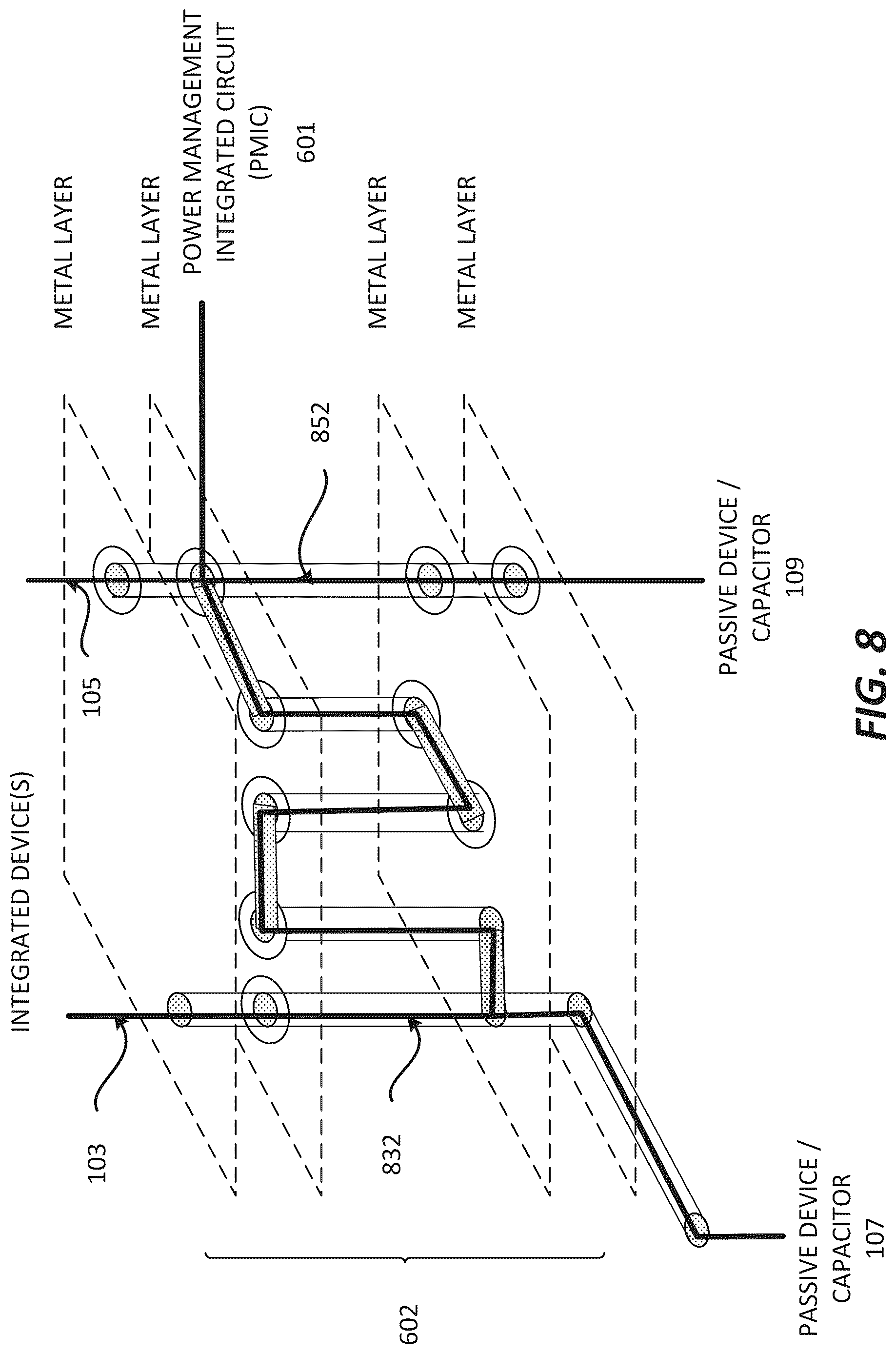 Patent US12622288 Figure 8 – Package substrate and/or a board with a shared power distribution network