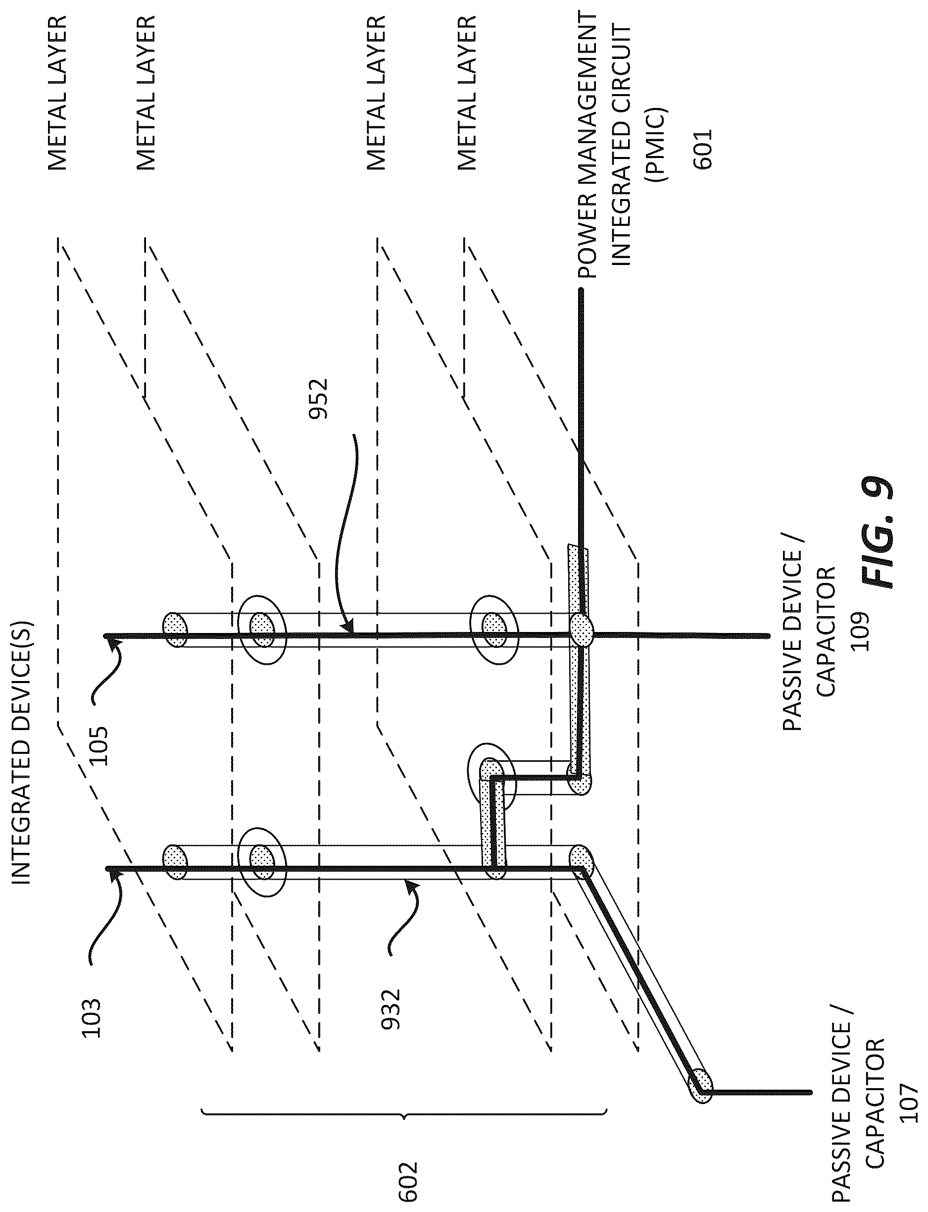 Patent US12622288 Figure 9 – Package substrate and/or a board with a shared power distribution network