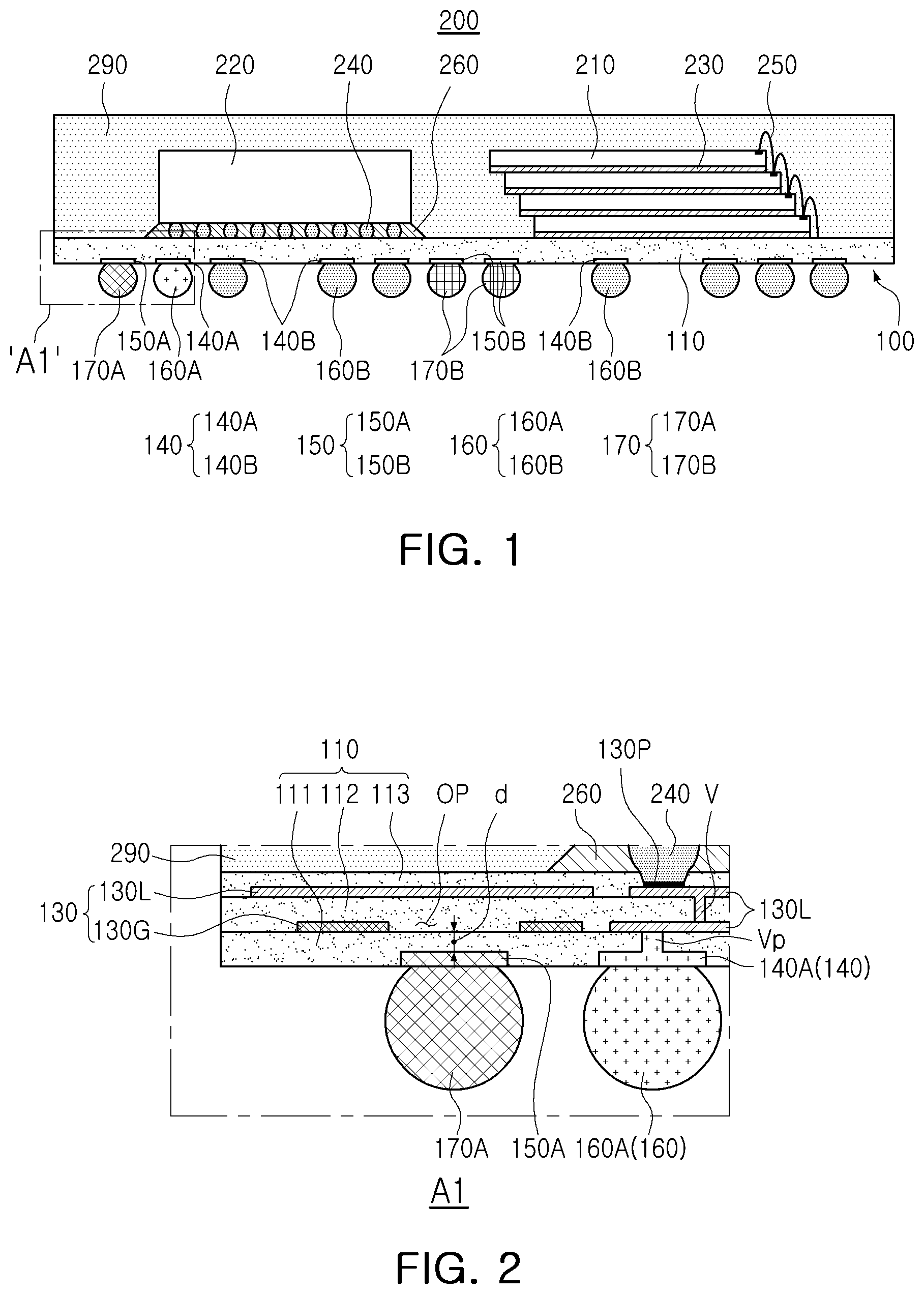 Patent US12622296 — Semiconductor package including metal pattern layer with open region which overlaps non-contact pad — Figure 1