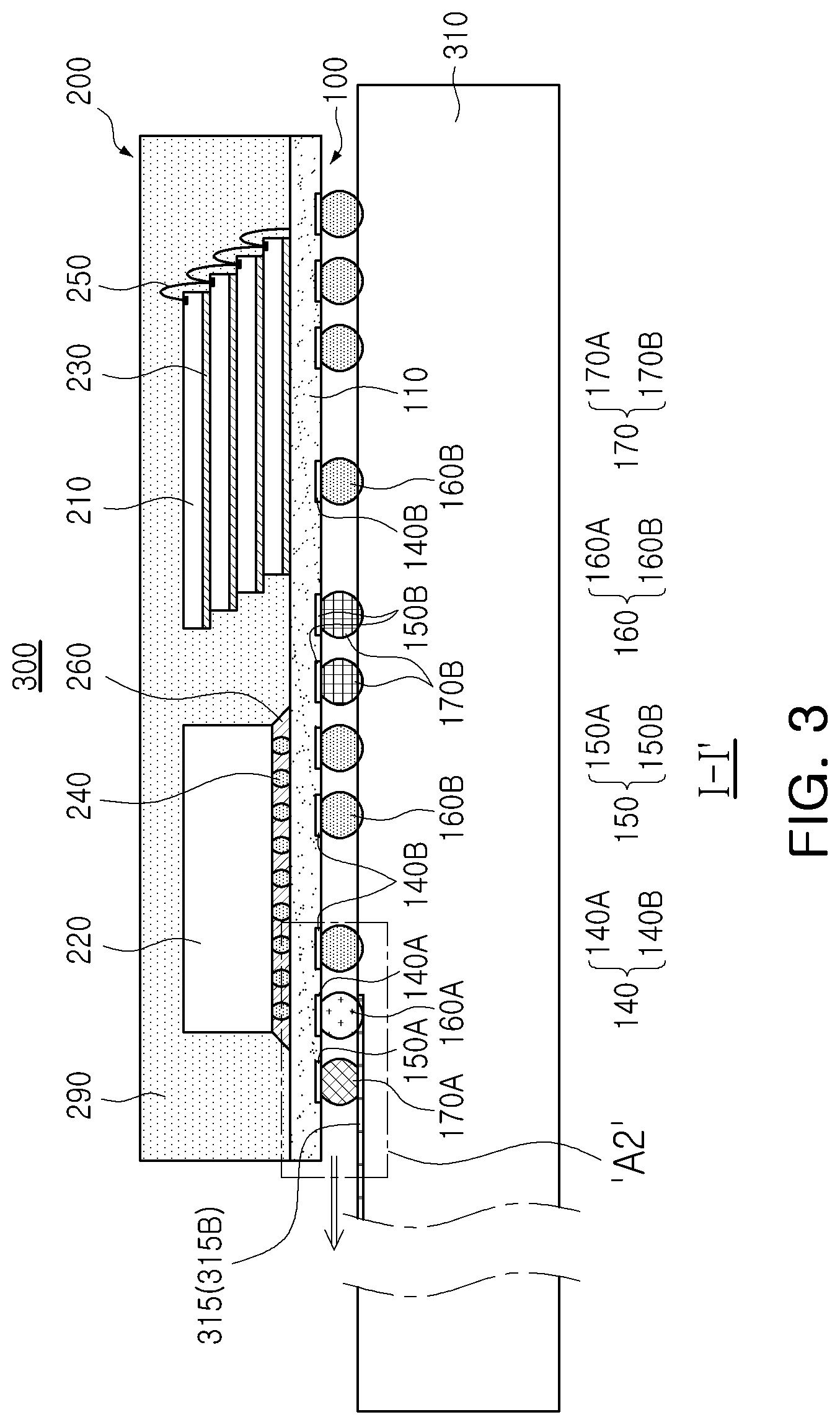 Patent US12622296 Figure 2 – Semiconductor package including metal pattern layer with open region which overlaps non-contact pad