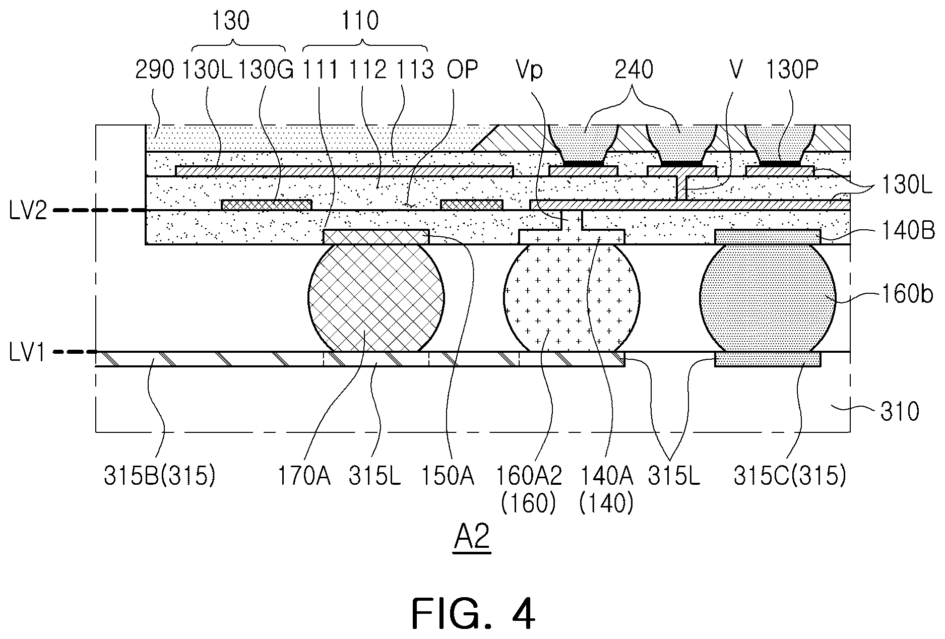 Patent US12622296 Figure 3 – Semiconductor package including metal pattern layer with open region which overlaps non-contact pad