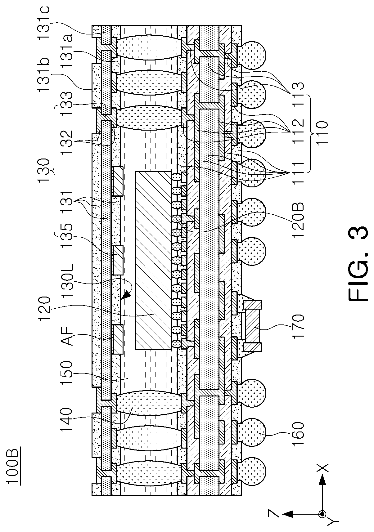 Patent US12622302 Figure 3 – Semiconductor package including a lower substrate and an upper substrate