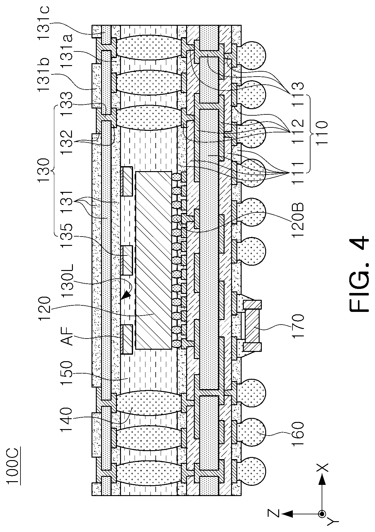 Patent US12622302 Figure 4 – Semiconductor package including a lower substrate and an upper substrate