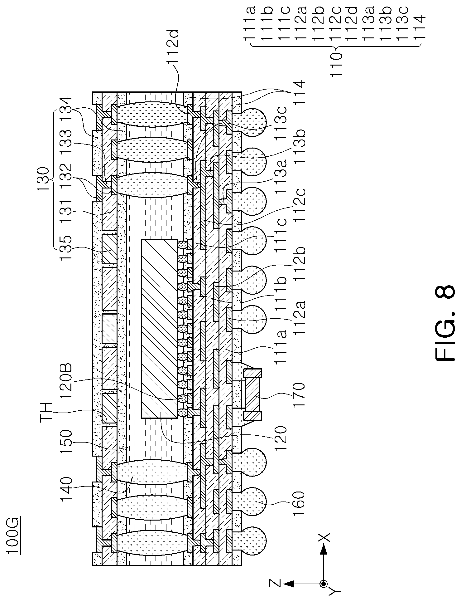 Patent US12622302 Figure 11 – Semiconductor package including a lower substrate and an upper substrate