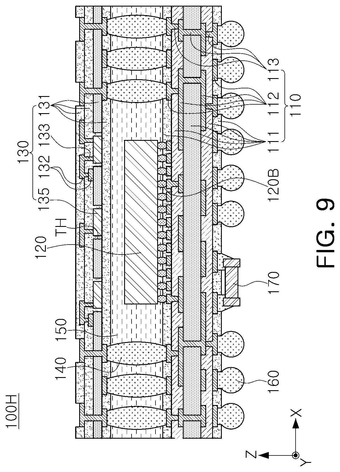 Patent US12622302 Figure 12 – Semiconductor package including a lower substrate and an upper substrate