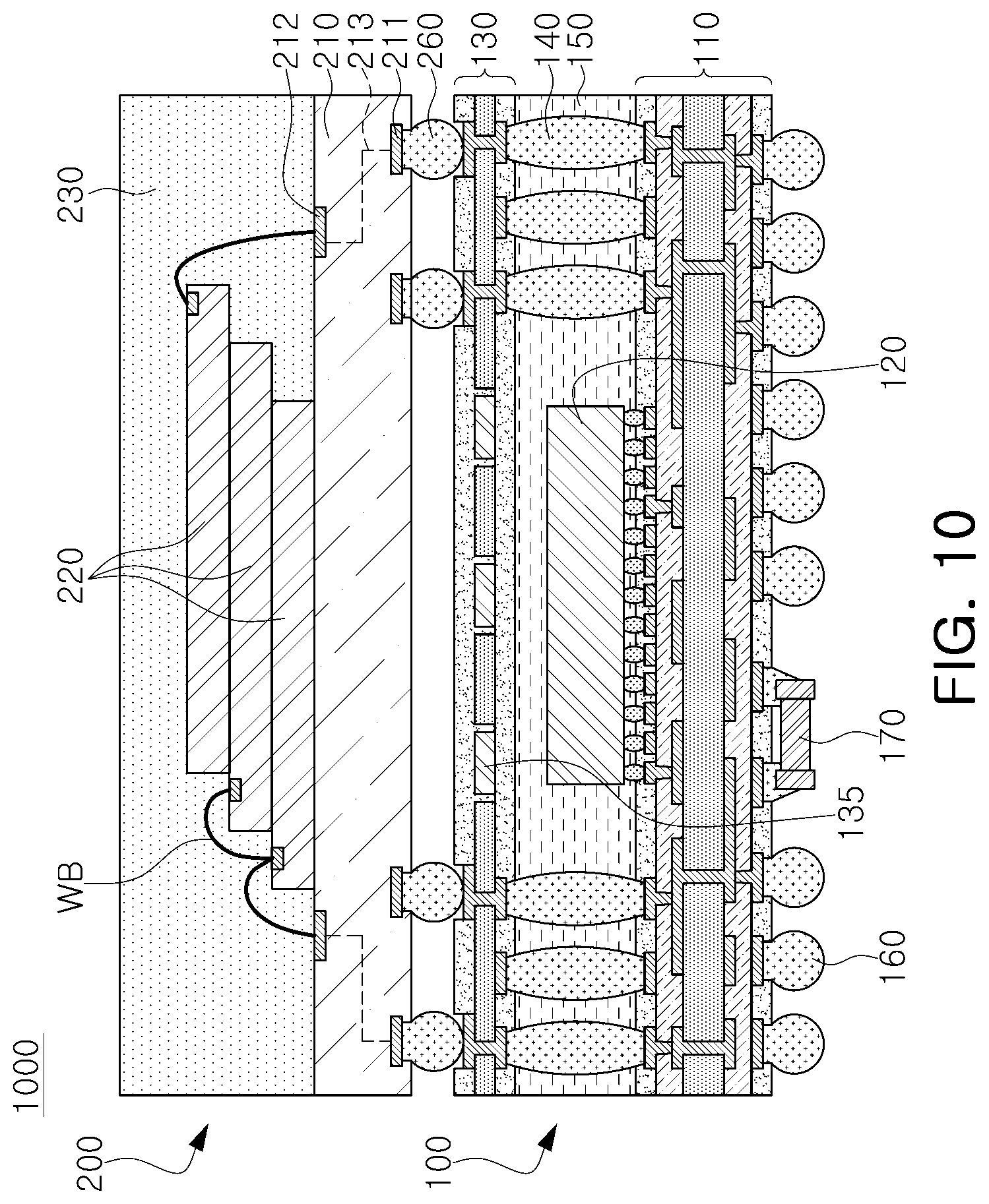 Patent US12622302 Figure 13 – Semiconductor package including a lower substrate and an upper substrate