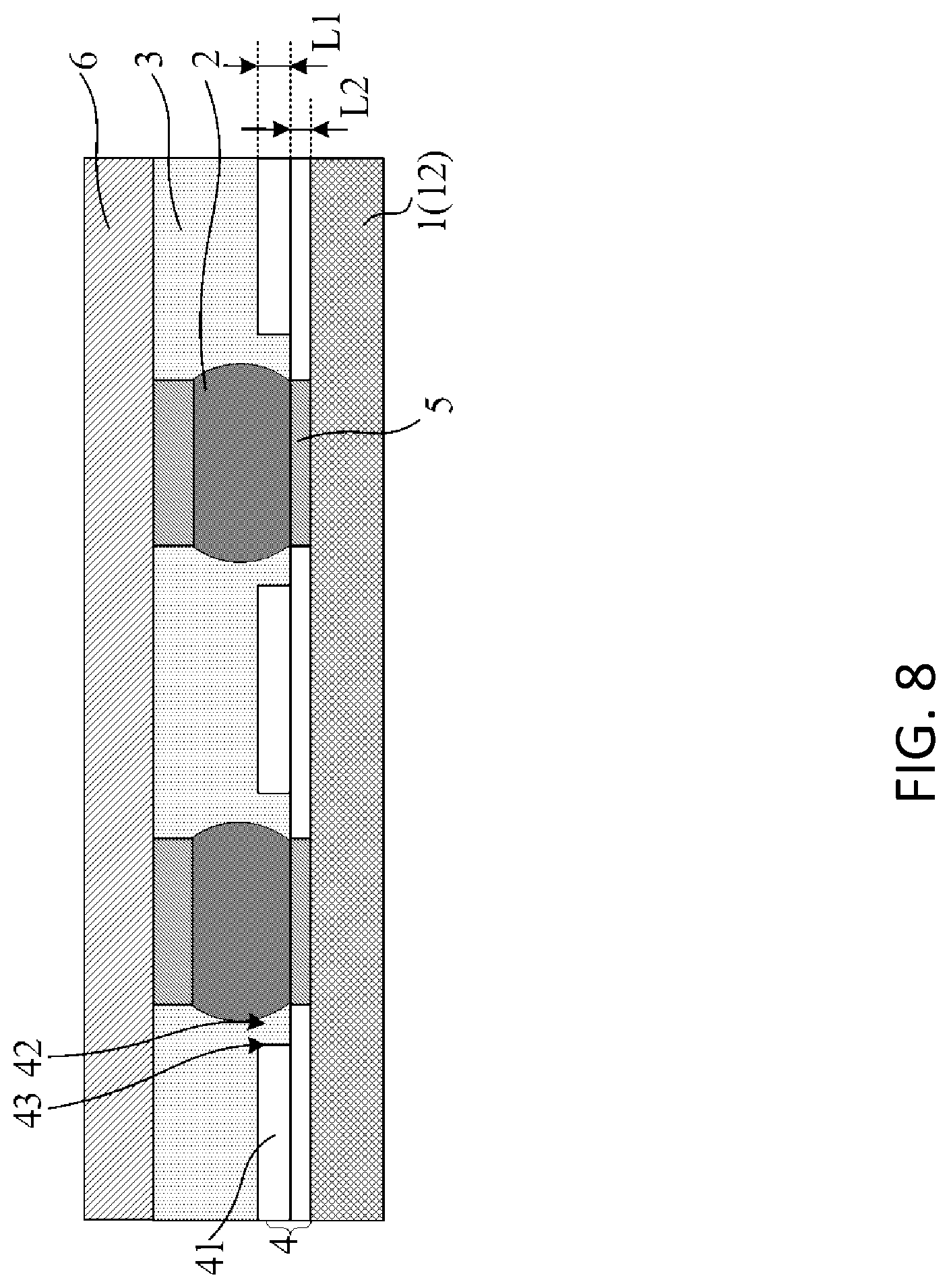 Patent US12622305 Figure 8 – Bump with stepped passivation structure with varying step heights