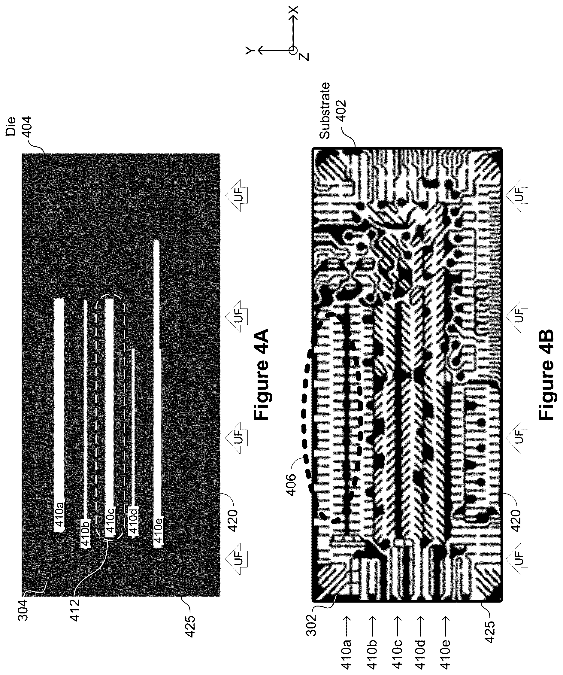 Patent US12622306 Figure 4 – Semiconductor device with optimized underfill flow