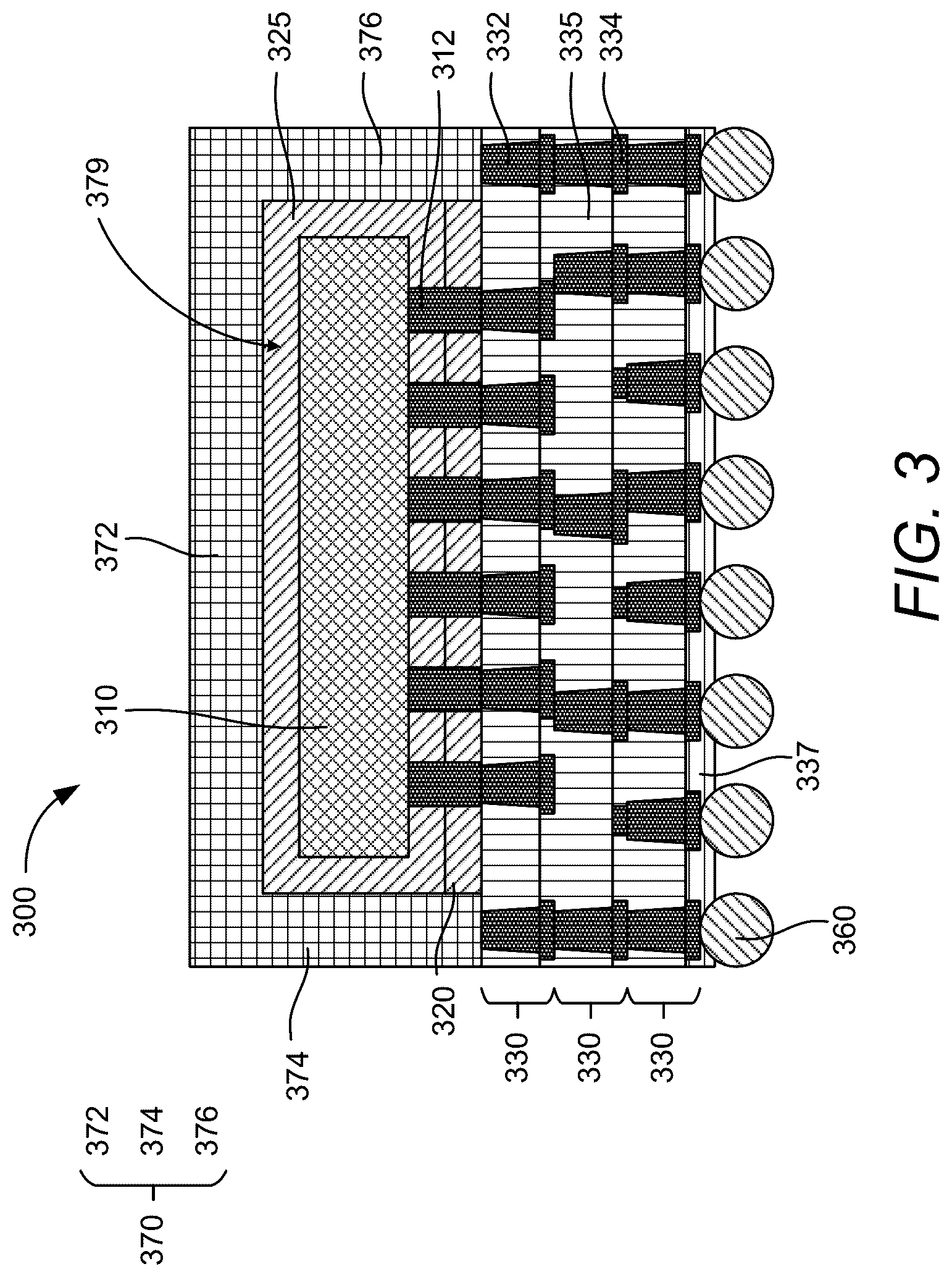 Patent US12622313 Figure 3 – Metal pocket fanout package