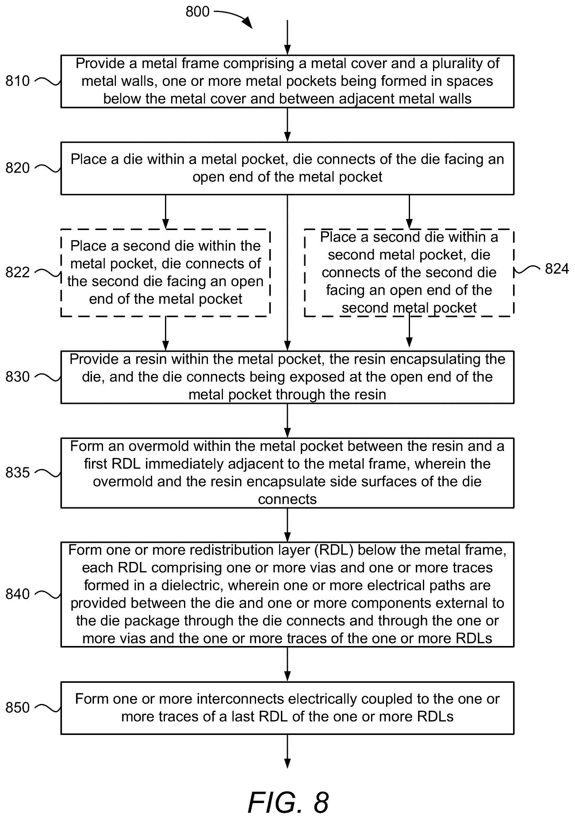 Patent US12622313 Figure 13 – Metal pocket fanout package
