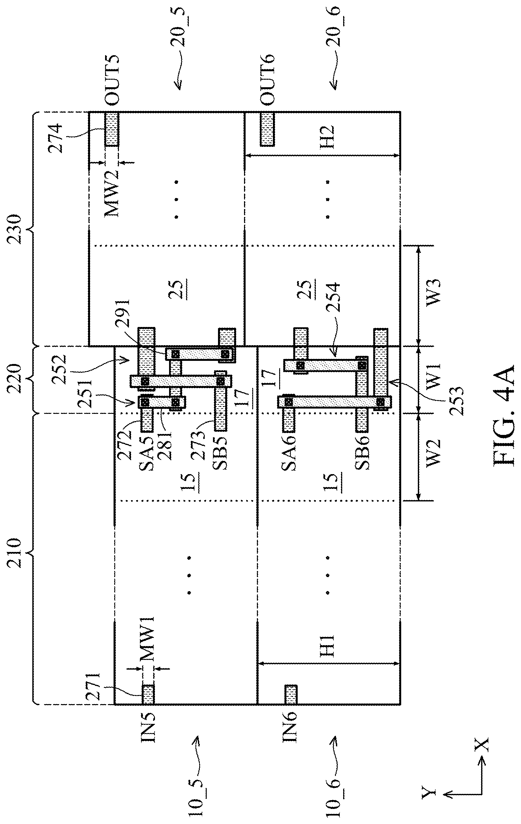 Patent US12622316 Figure 4 – Semiconductor structure of cell array formed by cells with hybrid cell heights