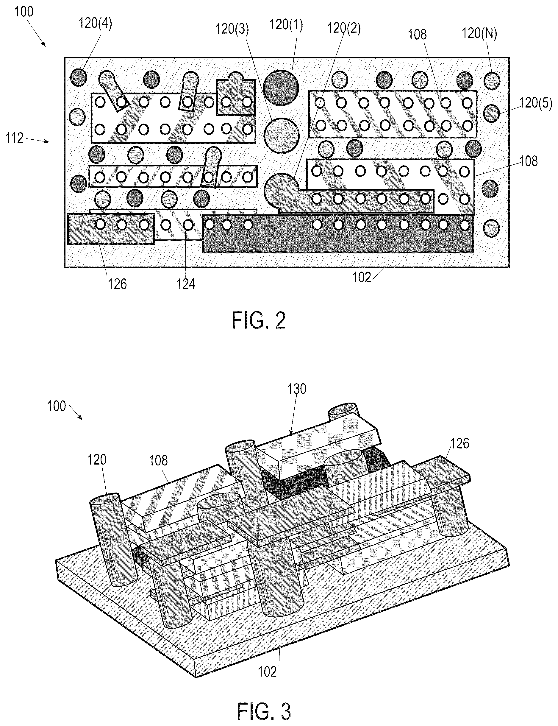 Patent US12622319 Figure 2 – Stacked die packaging architecture with conductive vias on interposer