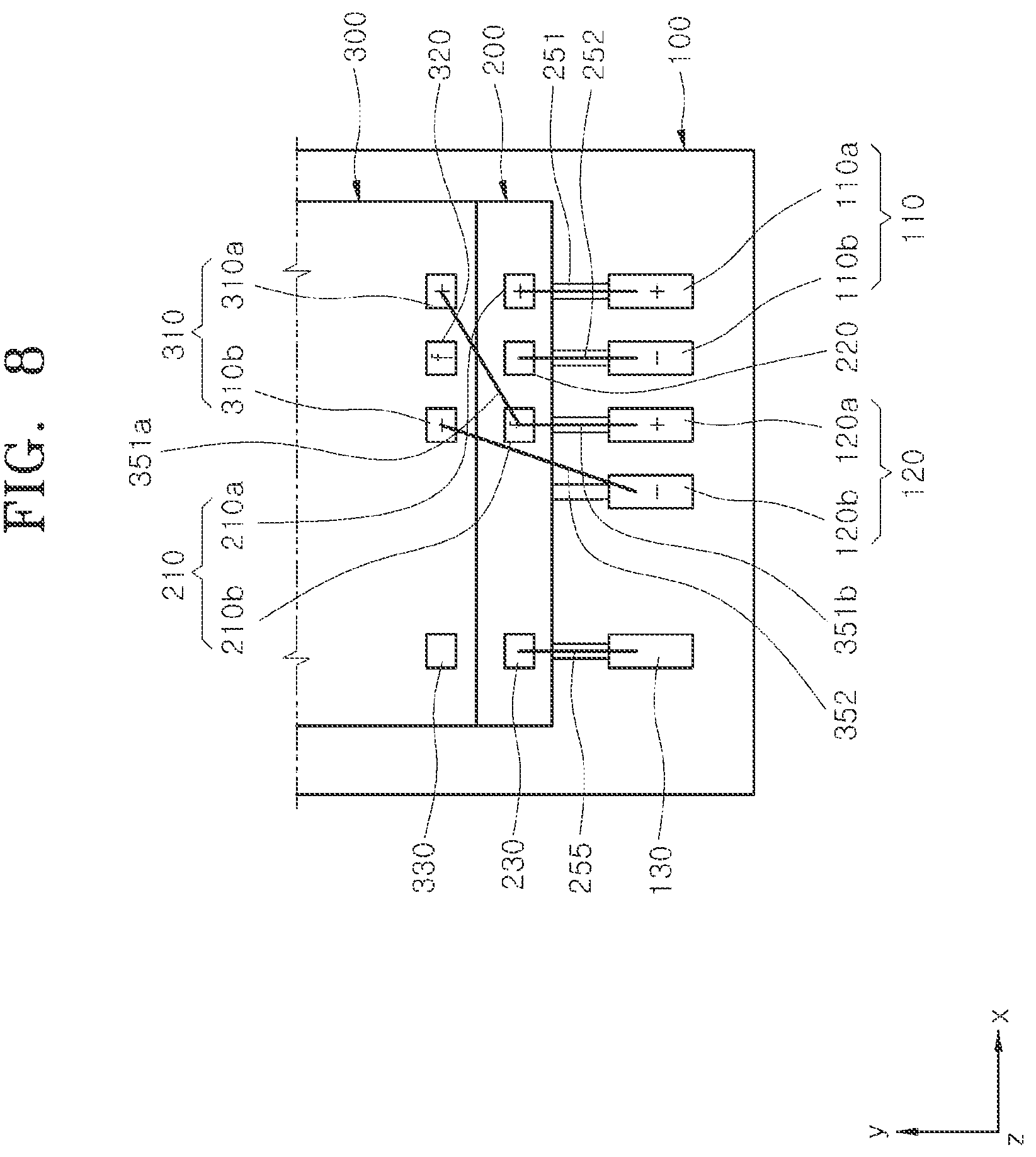 Patent US12622322 Figure 8 – Semiconductor package having ordered wire arrangement between differential pair connection pads