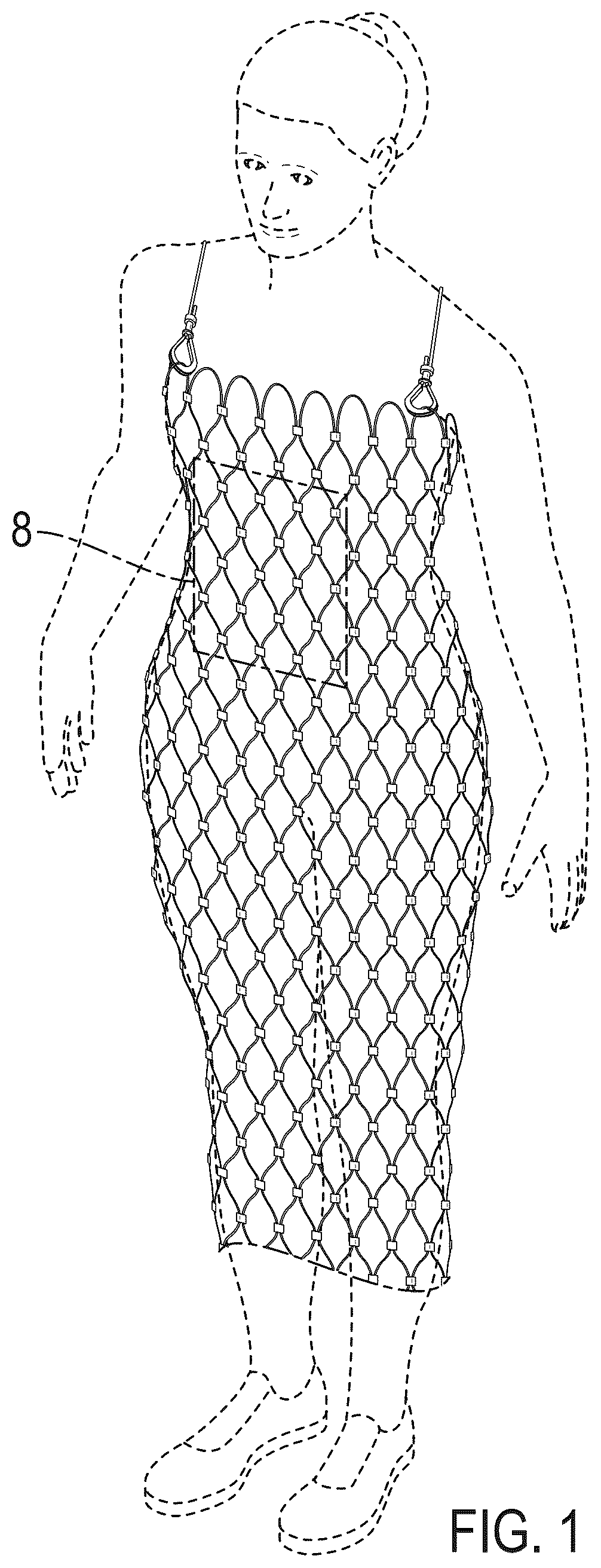 Patent USD1123309 Figure 1 – Tube garment of metal cable mesh